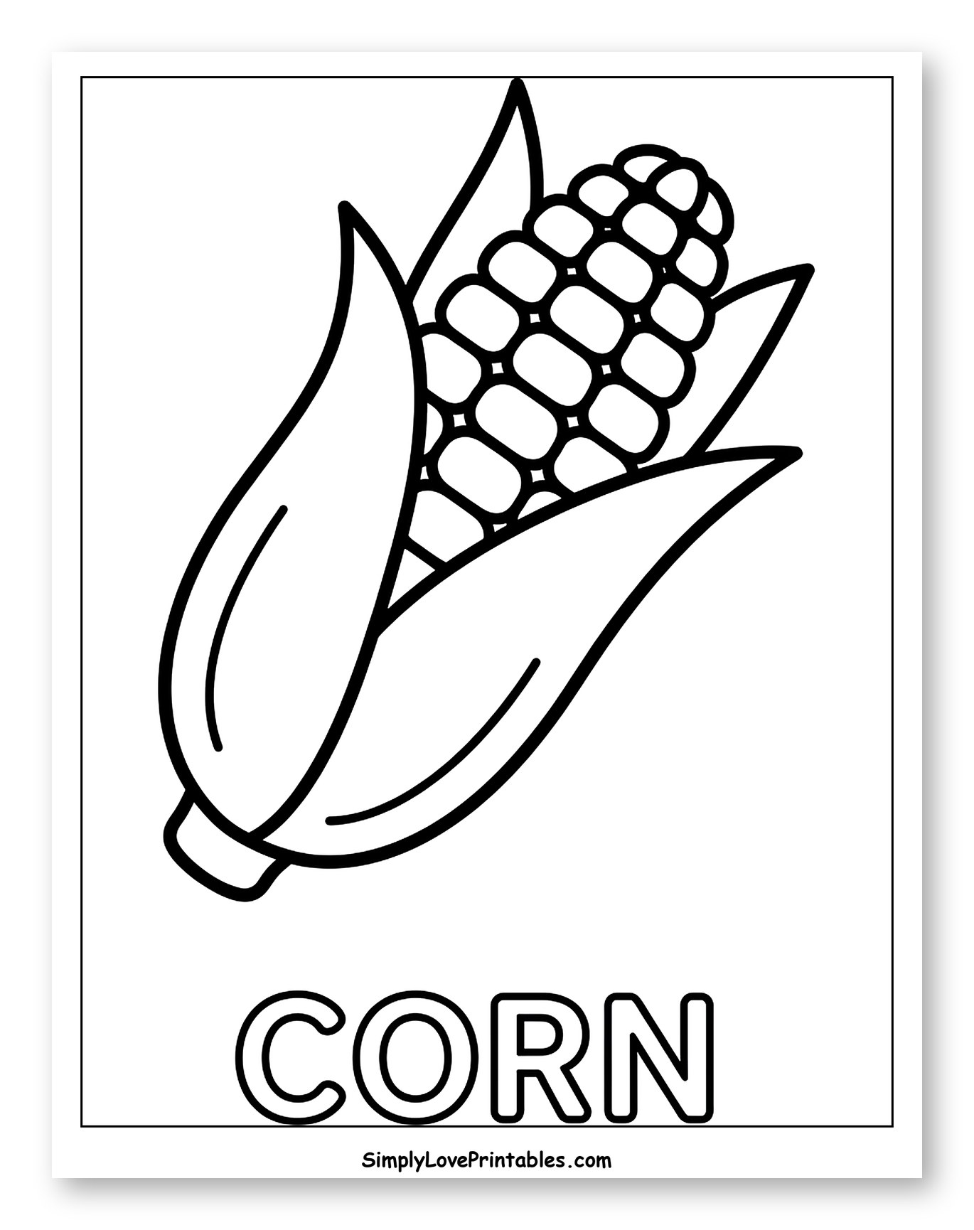 Simple Corn on the Cob with Husk Coloring Page for Toddlers