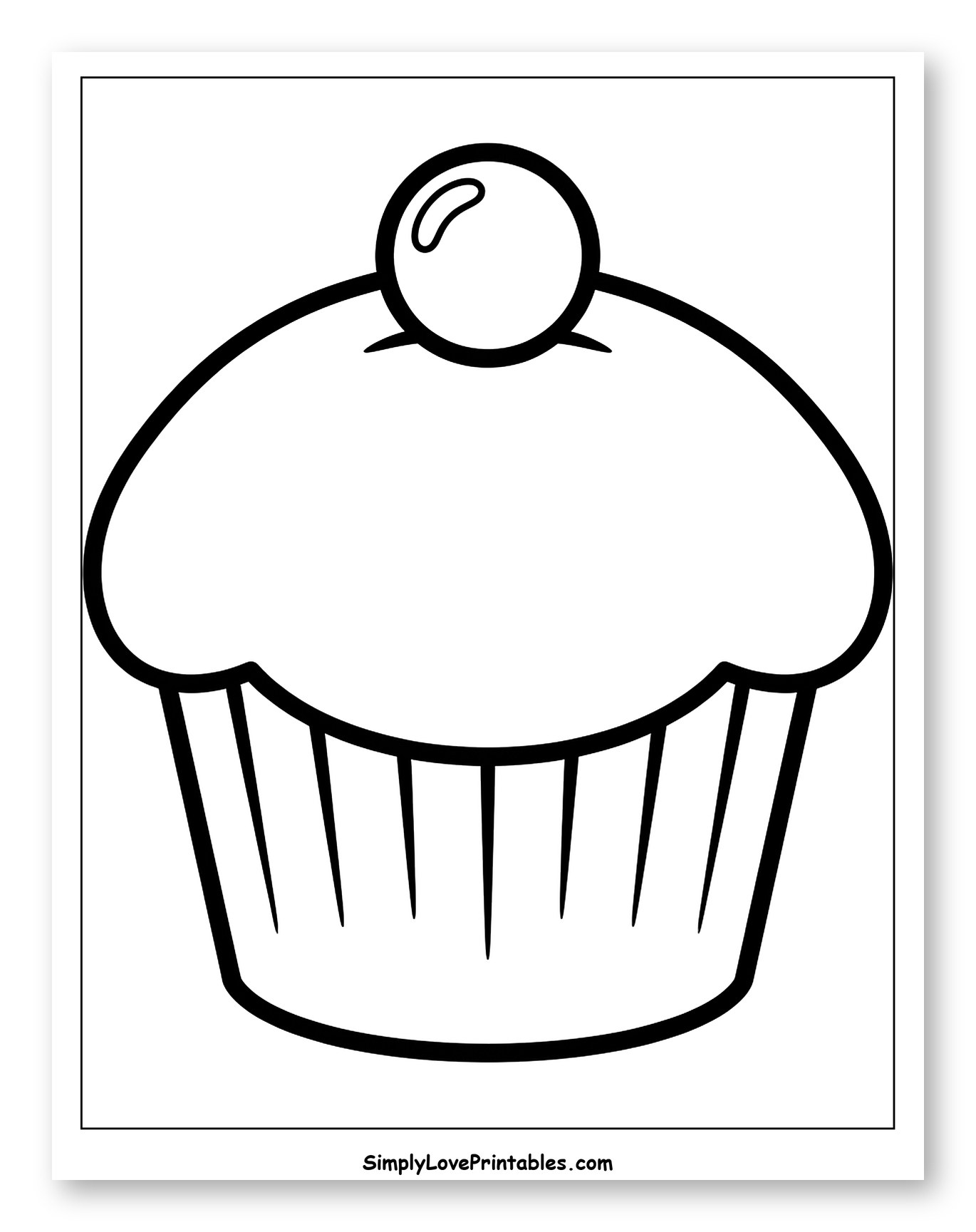 Simple Cupcake with a Cherry Topping Coloring Page for Toddlers