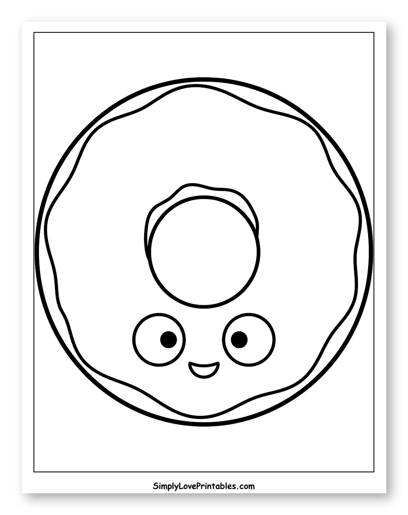 Simple Donut with Smiling Face Coloring Sheet for Toddlers