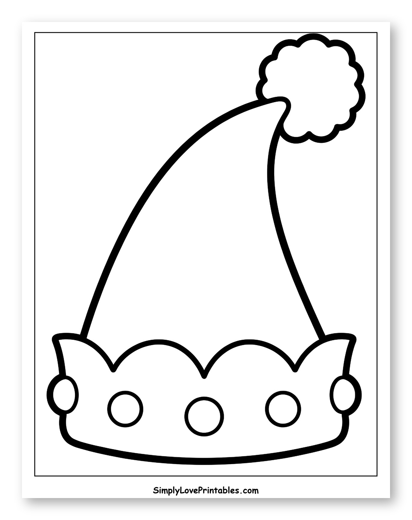 Simple Festive Elf Hat with Ornaments Coloring Page for Toddlers