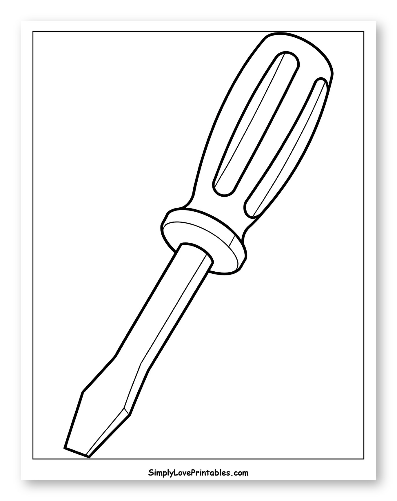 Simple Flathead Screwdriver Illustration Coloring Sheet for Toddlers