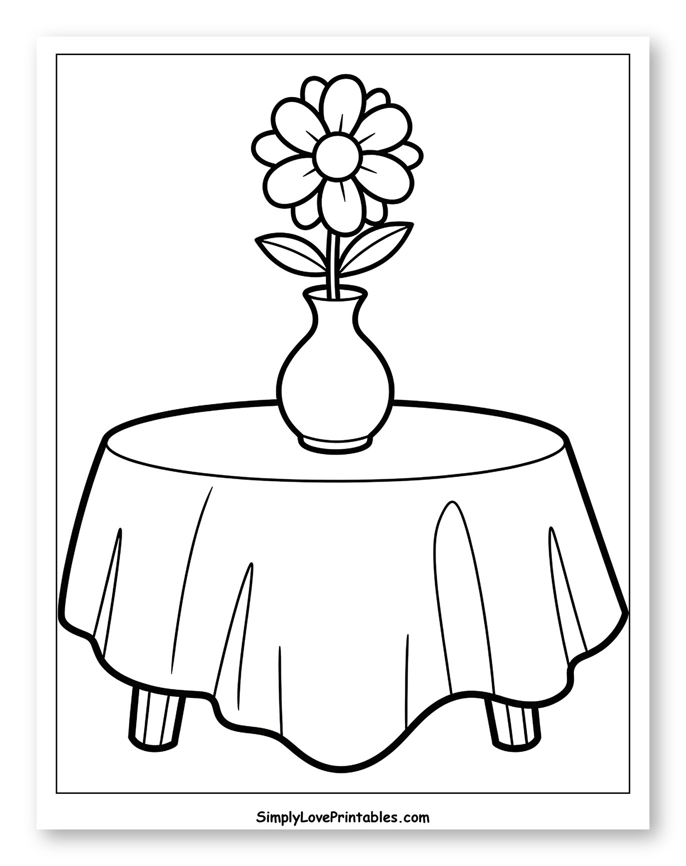 Simple Flower Vase on a Draped Table Coloring Sheet for Toddlers