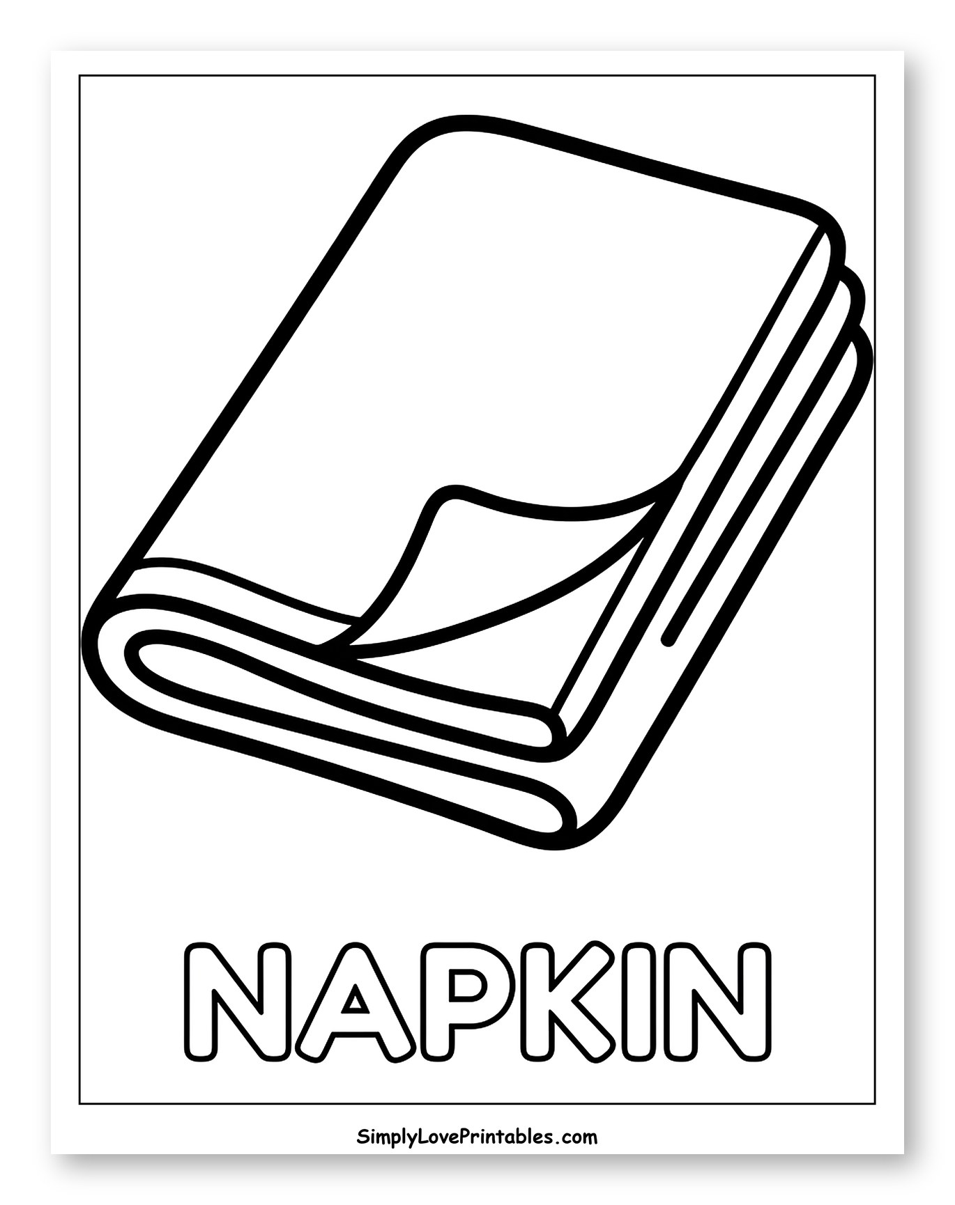 Simple Folded Napkin with Text Coloring Page for Toddlers