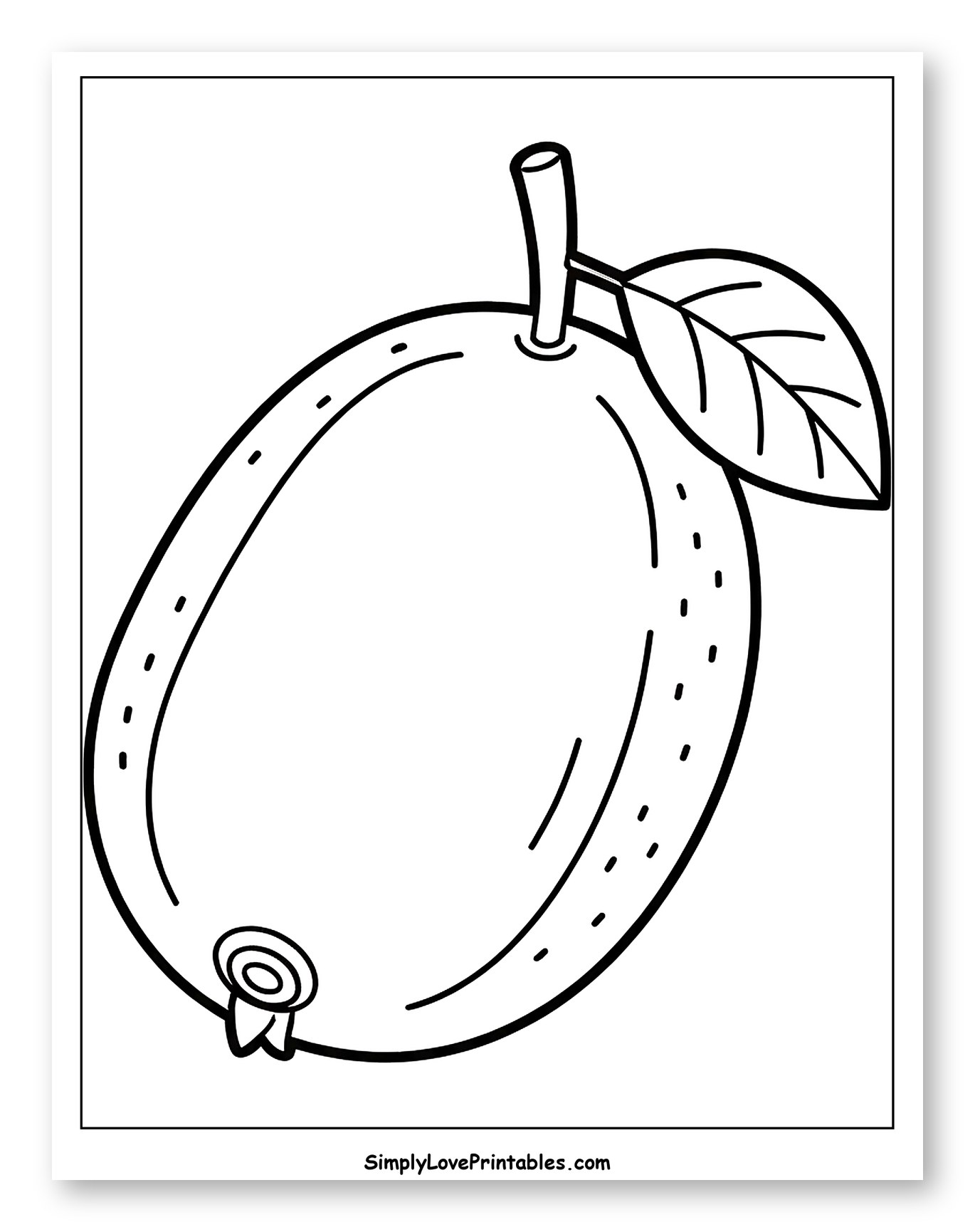 Simple Guava Fruit with Leaf Coloring Page for Toddlers