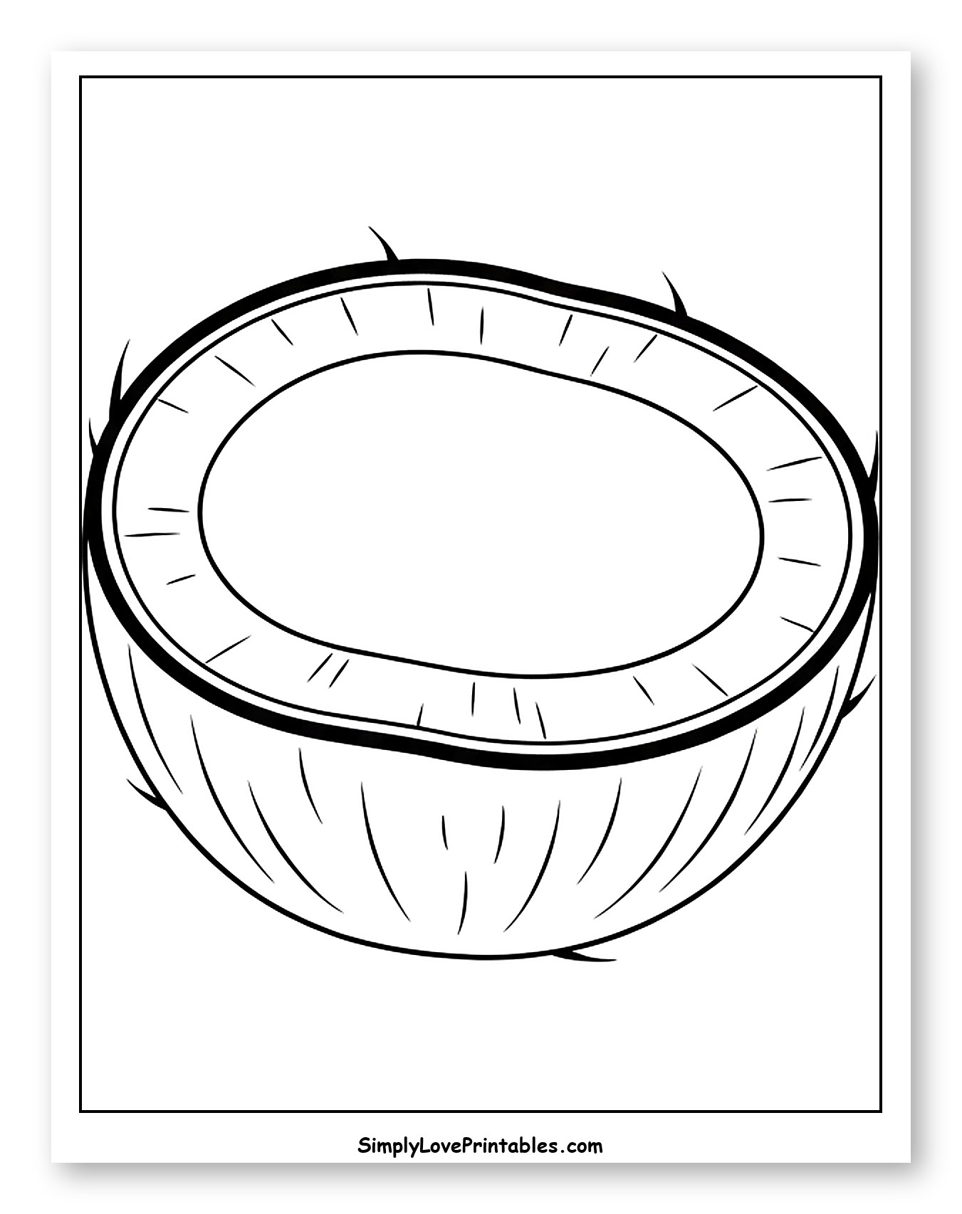 Simple Half Coconut Outline Coloring Sheet for Toddlers