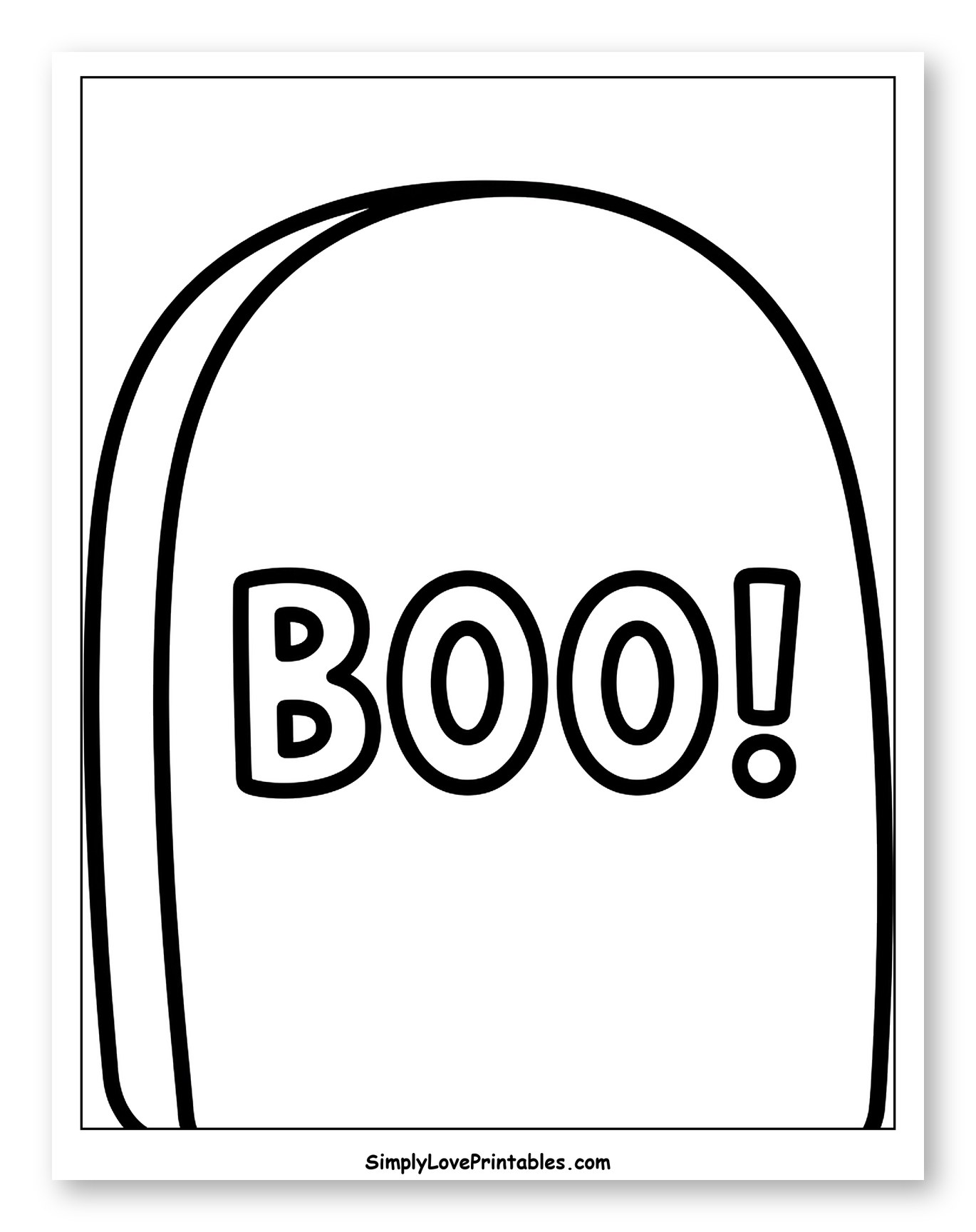 Simple Halloween Tombstone with "BOO!" Coloring Page for Toddlers