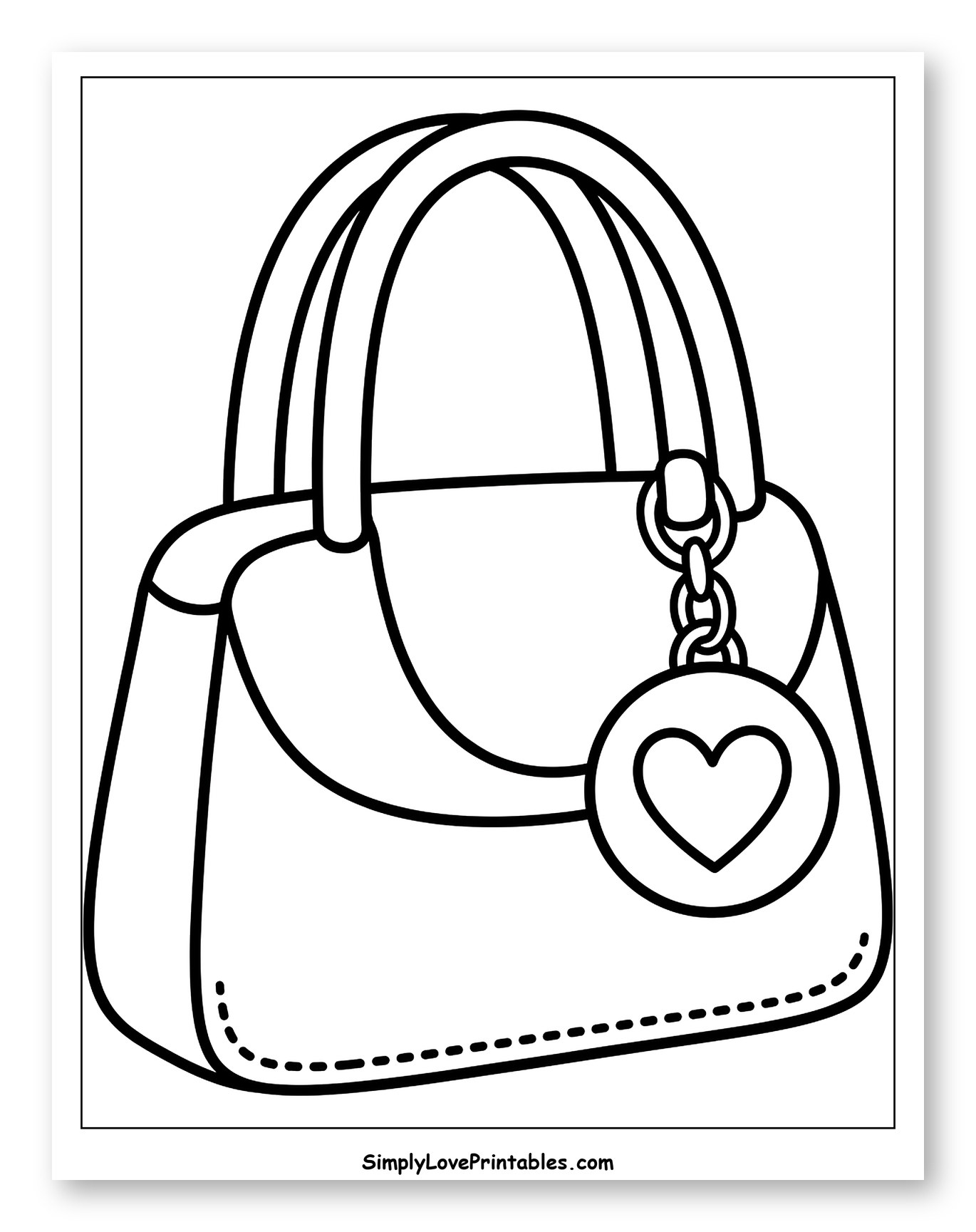 Simple Handbag with Heart Charm Coloring Page for Toddlers