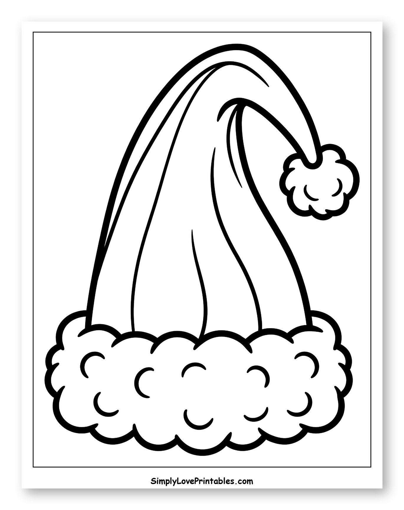 Simple Holiday Elf Hat with Fluffy Trim Coloring Sheet for Toddlers