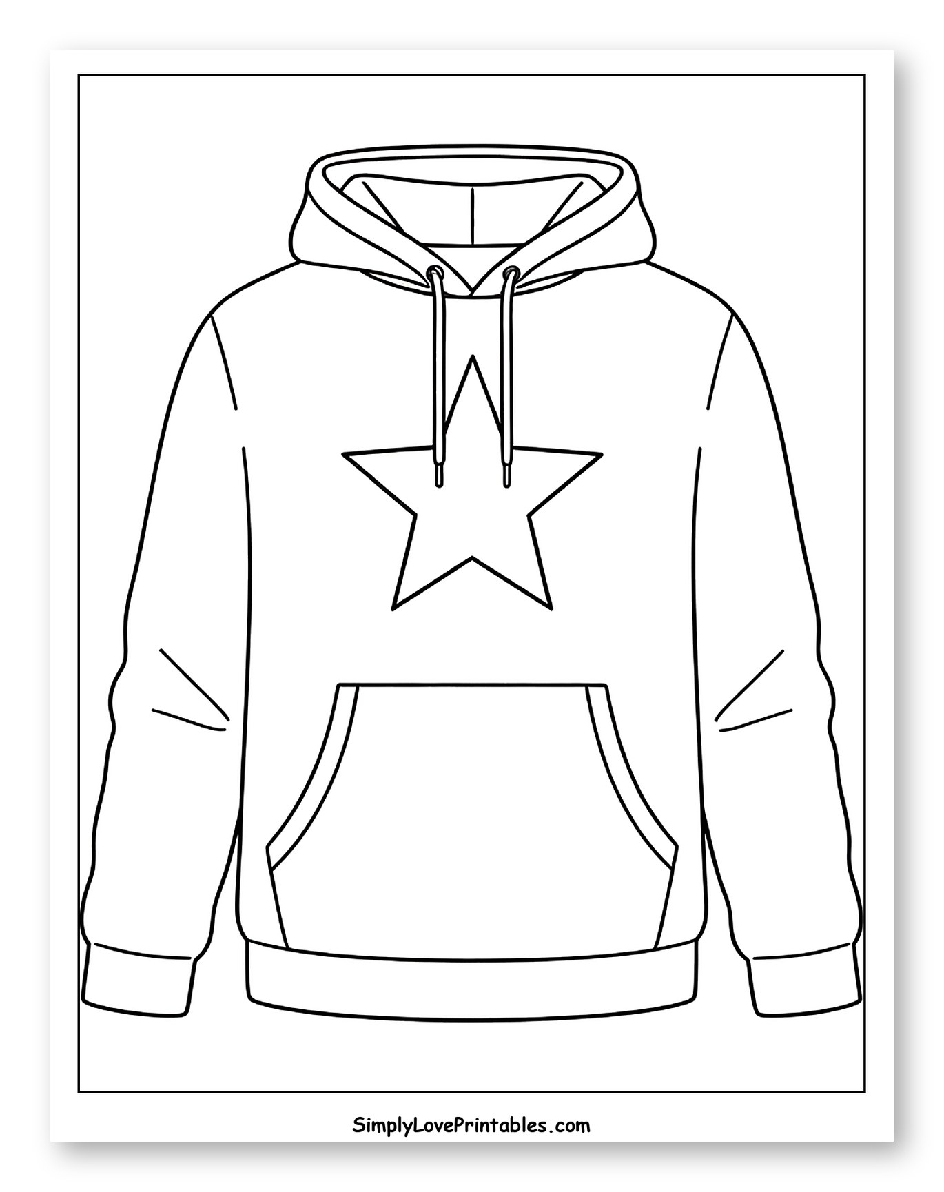 Simple Hoodie with a Star Design to Color for Toddlers
