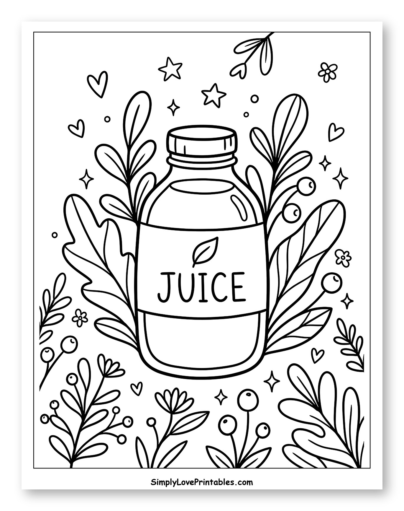 Simple Juice Bottle with Whimsical Botanicals