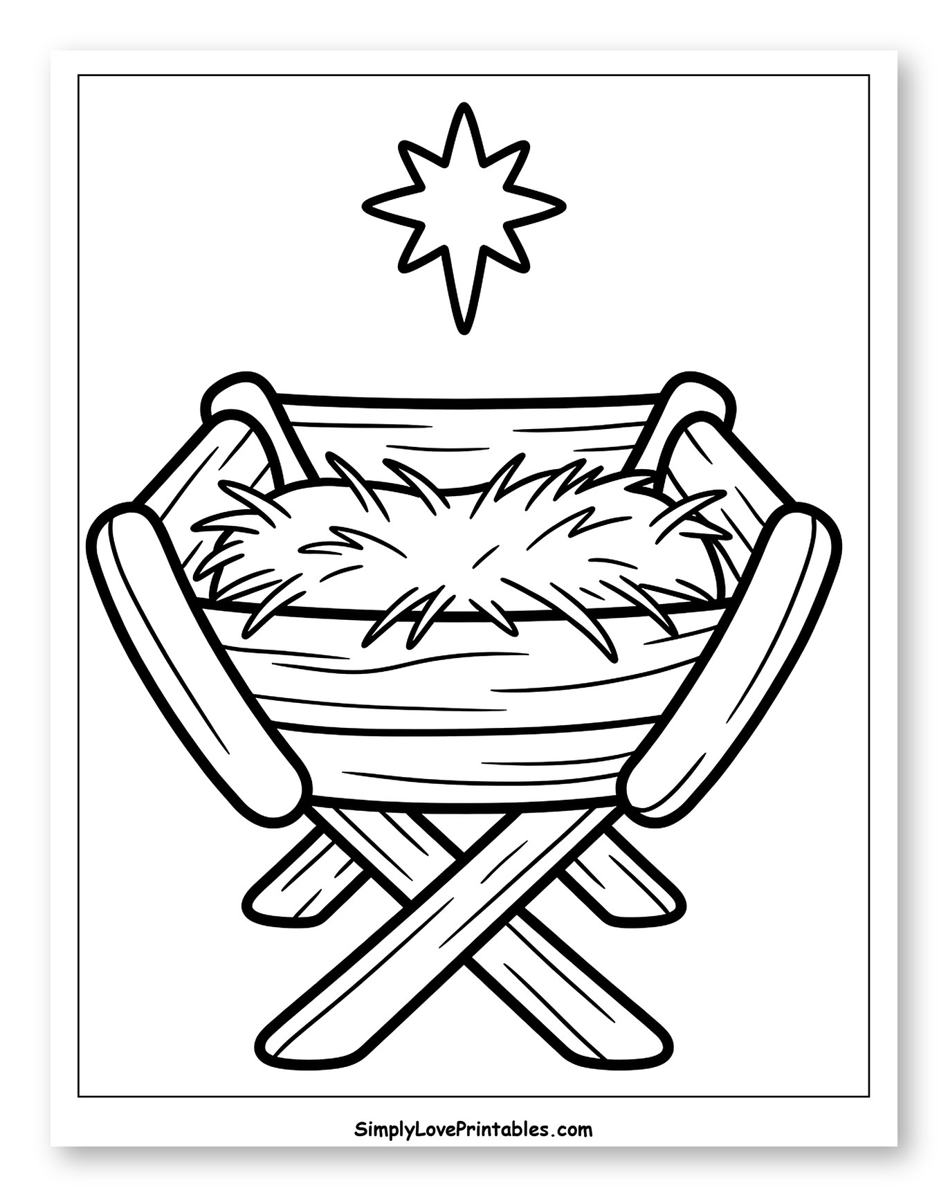 Simple Manger with Hay and Star to Color for Toddlers