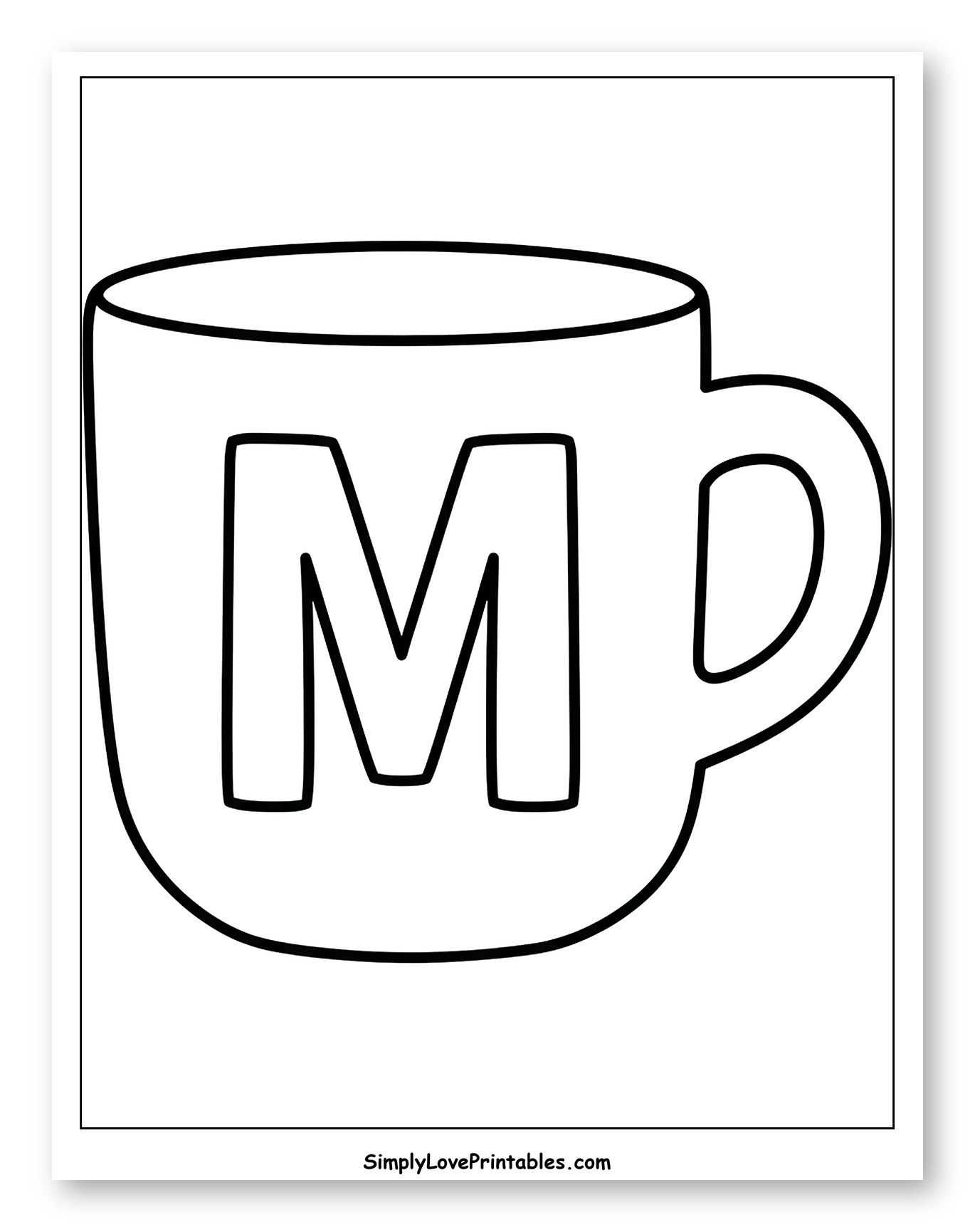 Simple Mug with Letter M Coloring Sheet for Toddlers