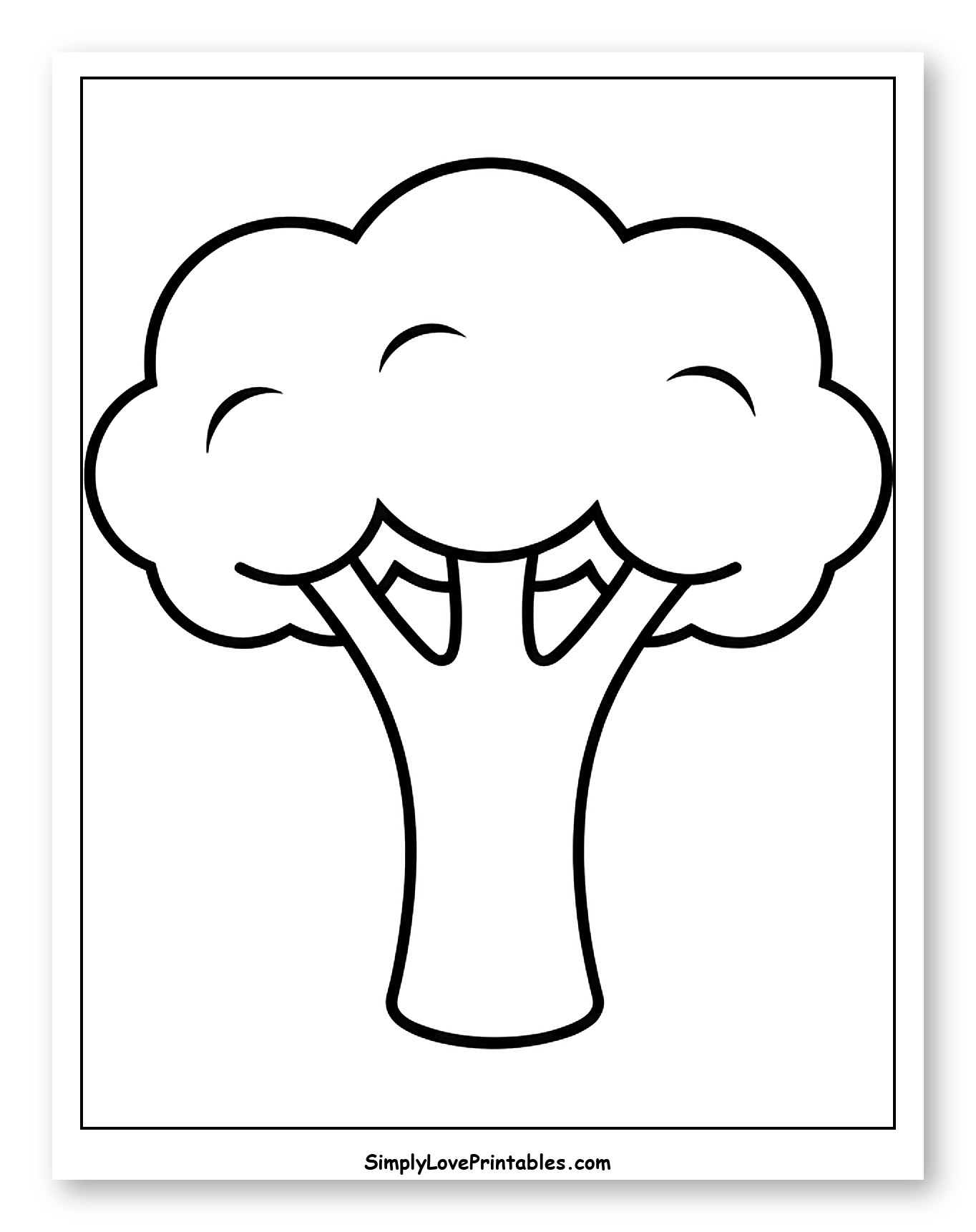 Simple Outline of a Broccoli Vegetable Coloring Sheet for Toddlers