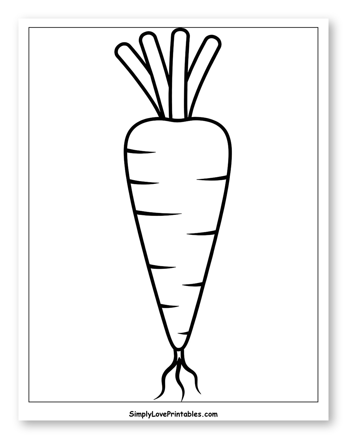 Simple Outlined Carrot with Leaves and Roots