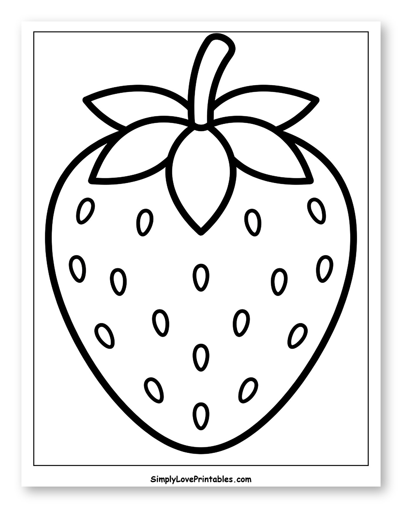 Simple Outlined Strawberry with Leaves Coloring Page for Toddlers