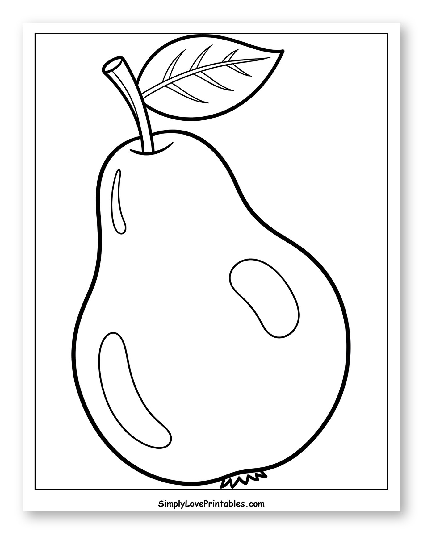 Simple Pear with Stem and Leaf Coloring Page for Toddlers