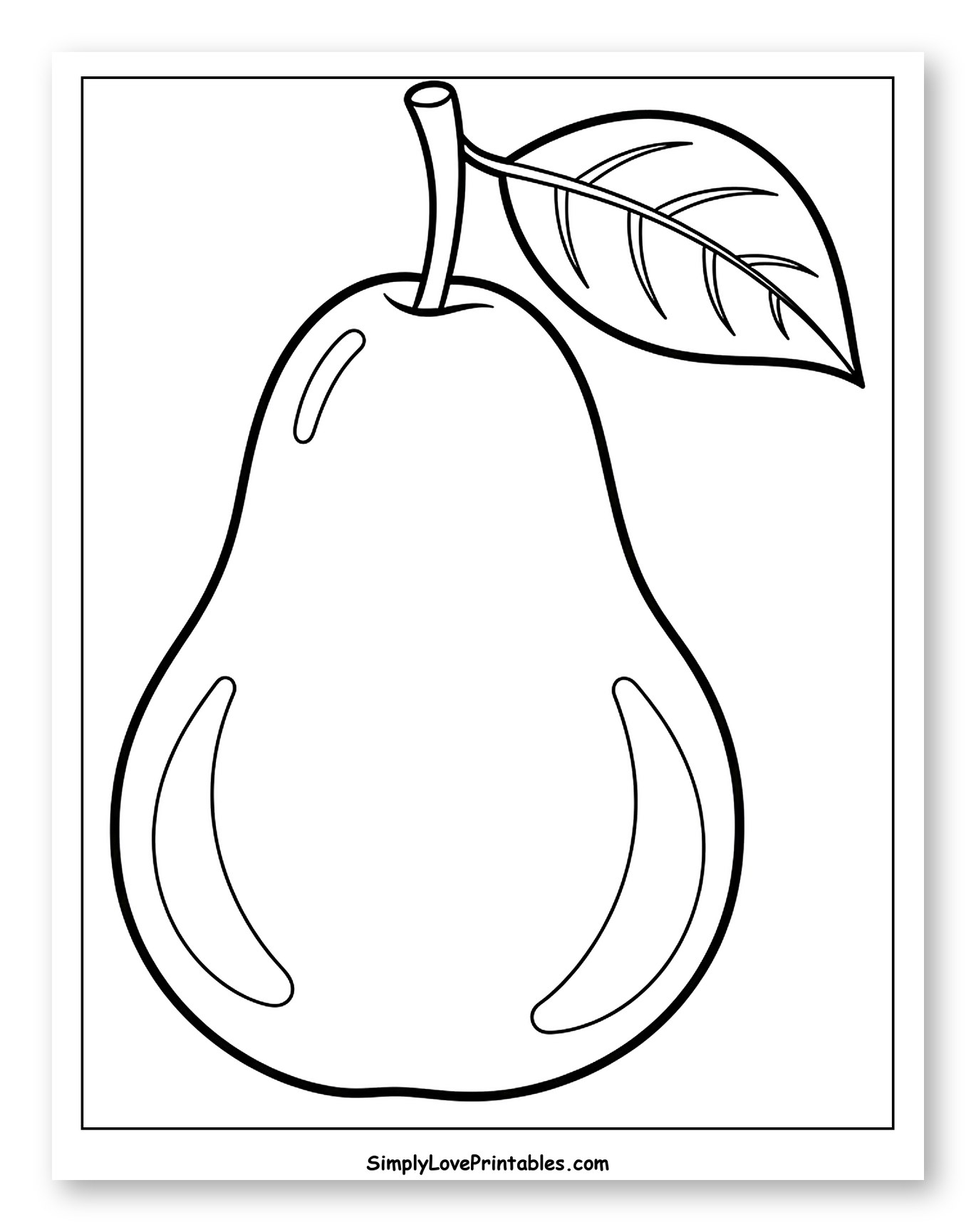 Simple Pear with Stem and Leaf Coloring Sheet for Toddlers