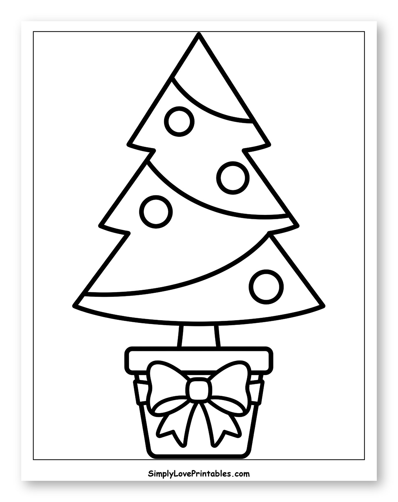 Simple Potted Christmas Tree with a Festive Bow Coloring Page for Toddlers