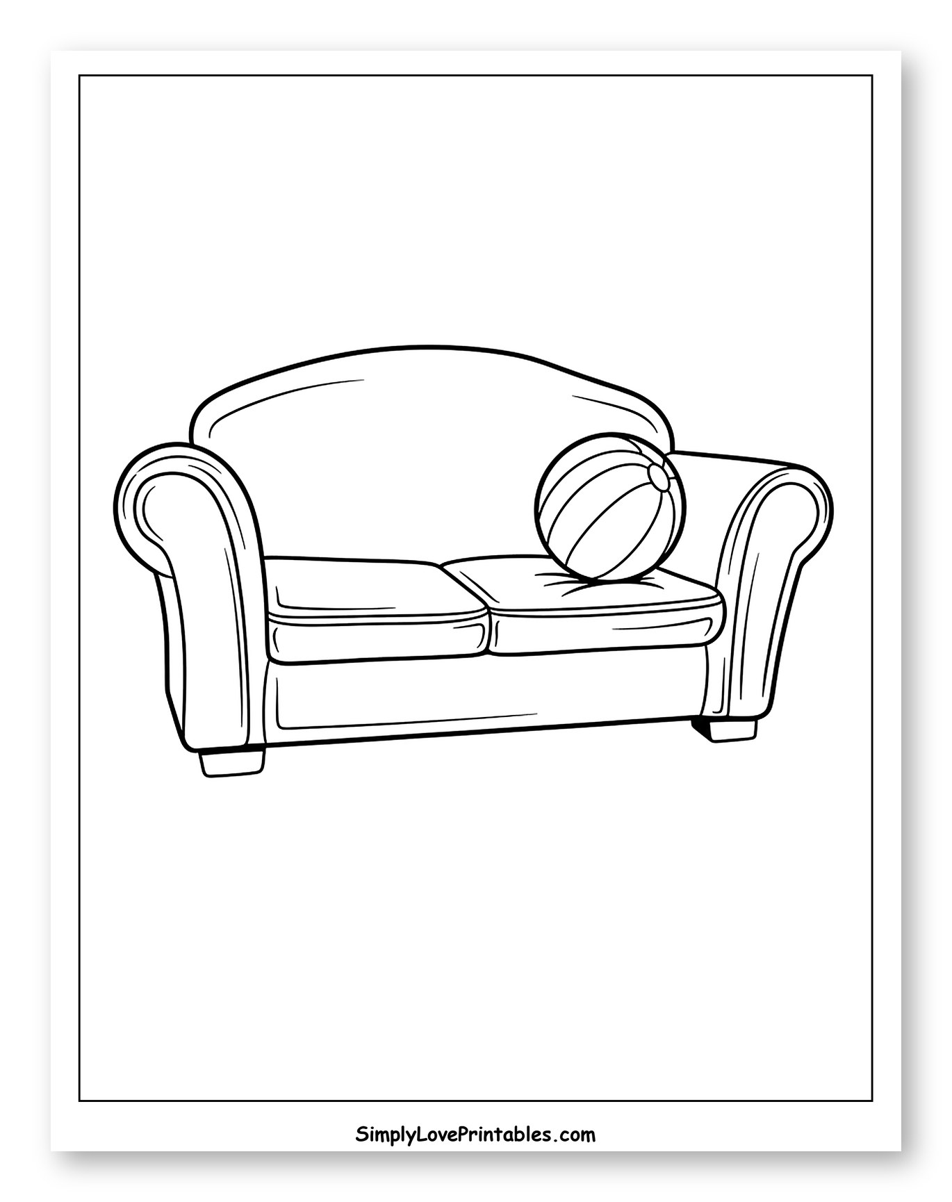 Simple Sofa with a Beach Ball Coloring Sheet for Toddlers