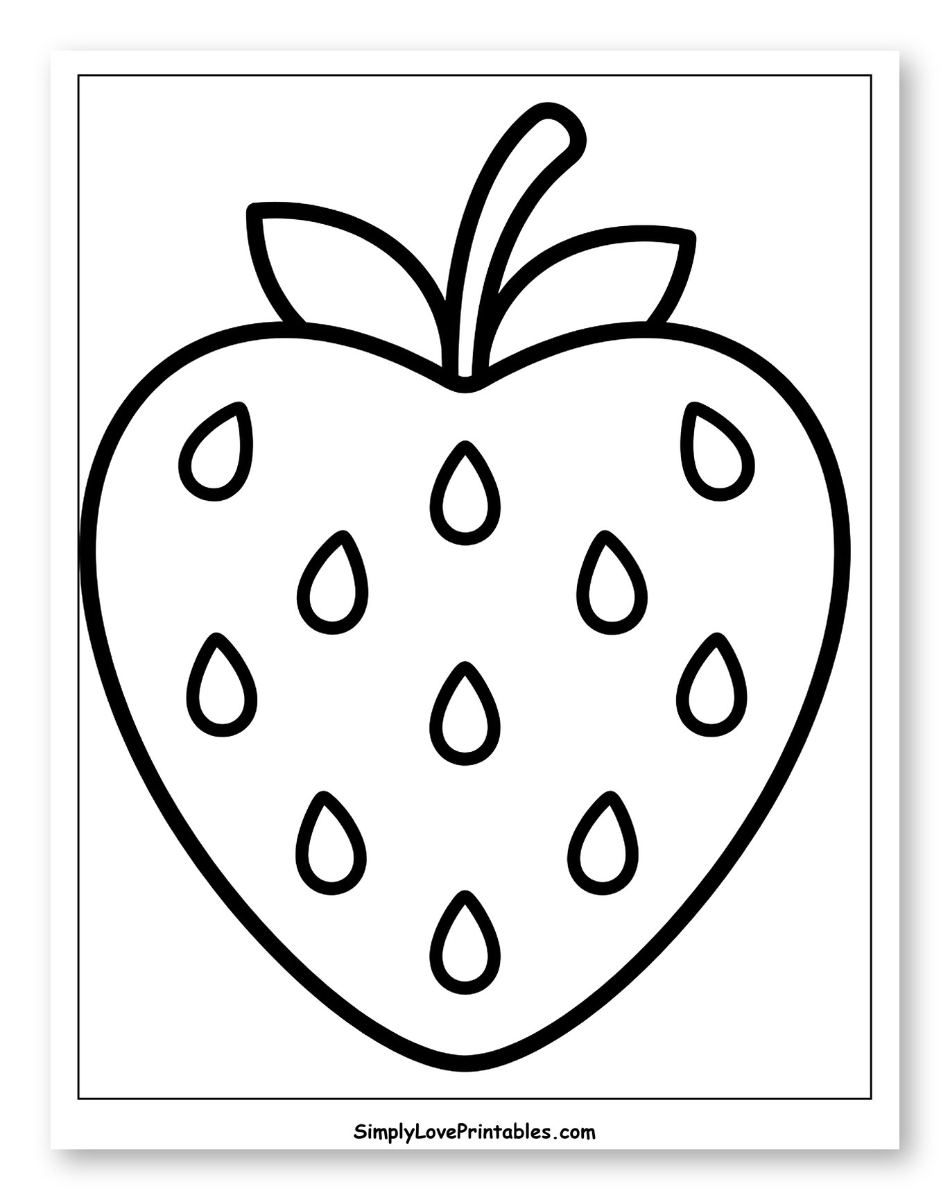 Simple Strawberry with Seeds Outlines Coloring Page for Toddlers