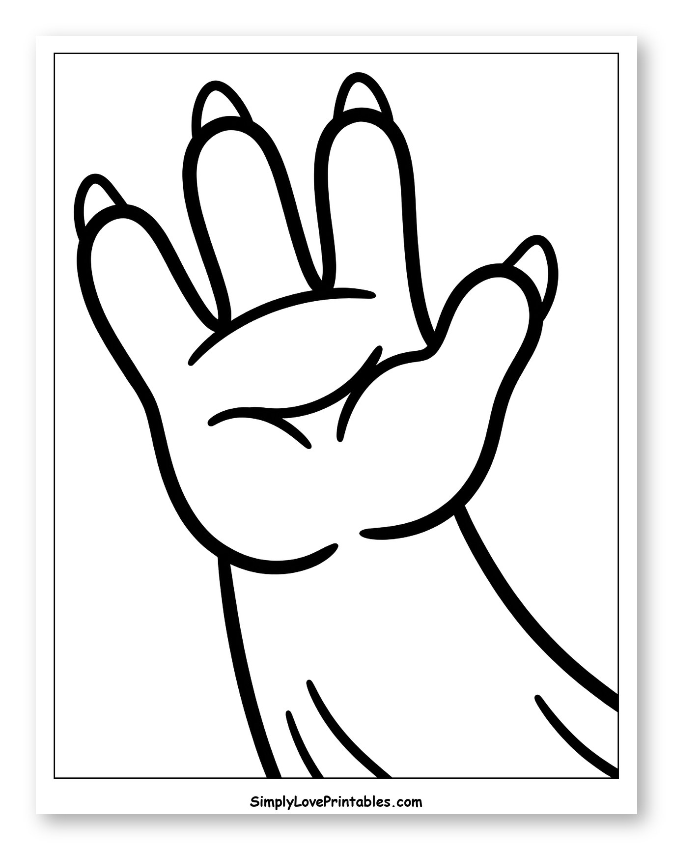Simple Stylized Hand with Nails Coloring Page for Toddlers
