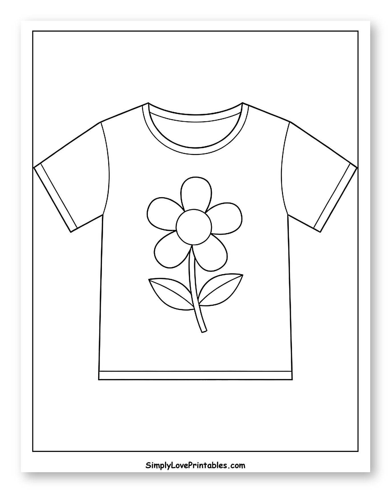 Simple T-Shirt with Flower Outline Coloring Page for Toddlers