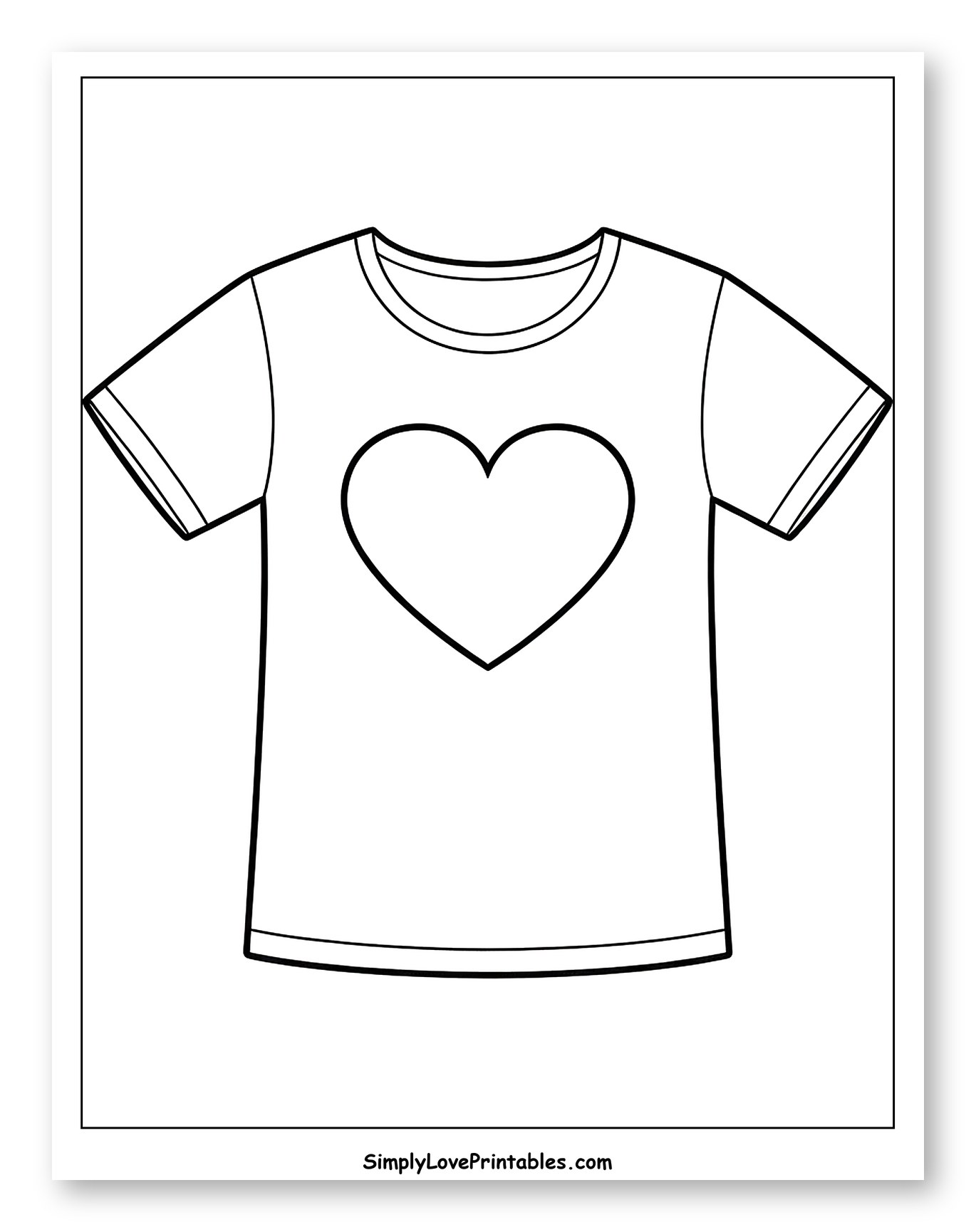Simple T-Shirt with Large Heart Coloring Sheet for Toddlers