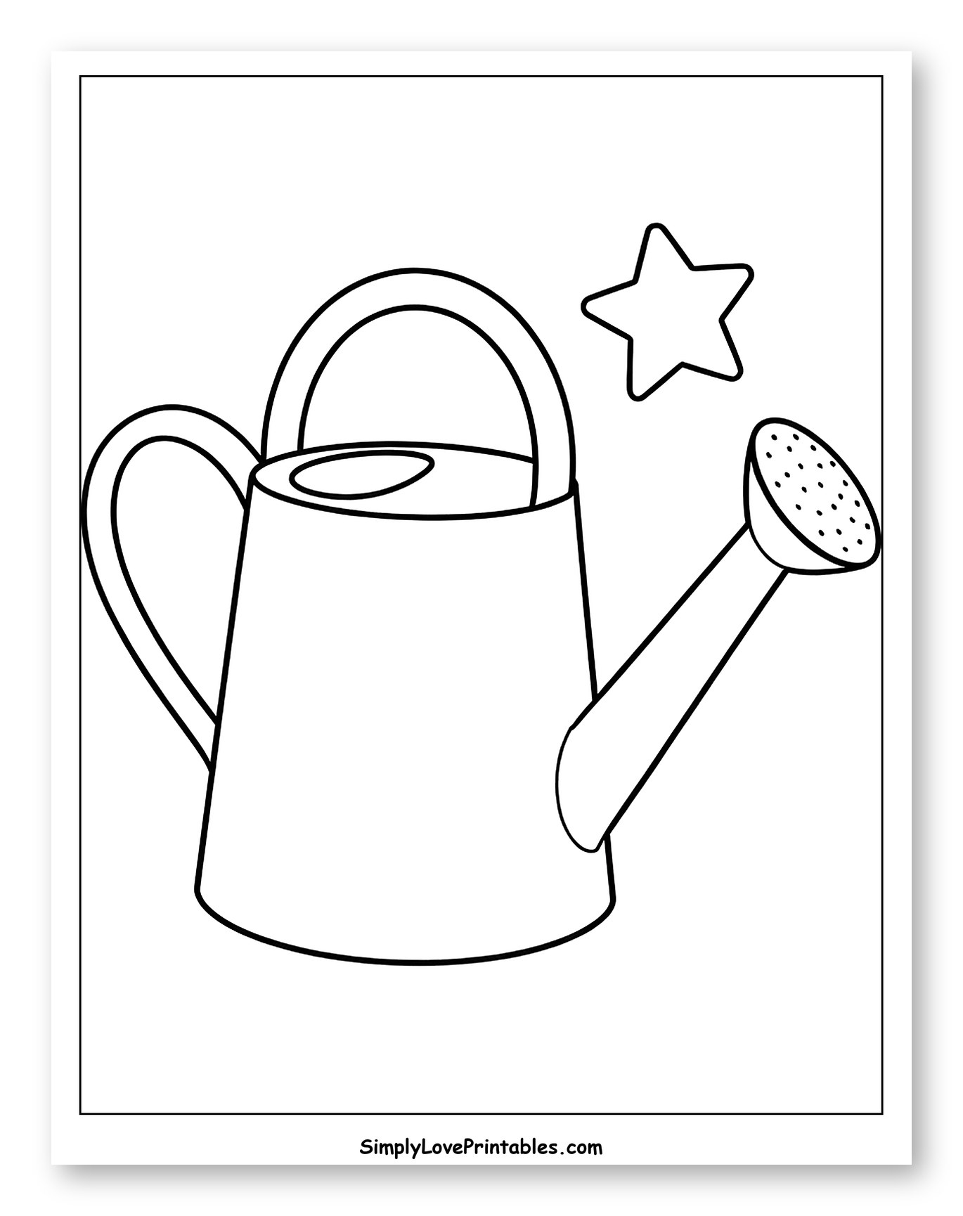 Simple Watering Can with a Star Coloring Sheet for Toddlers
