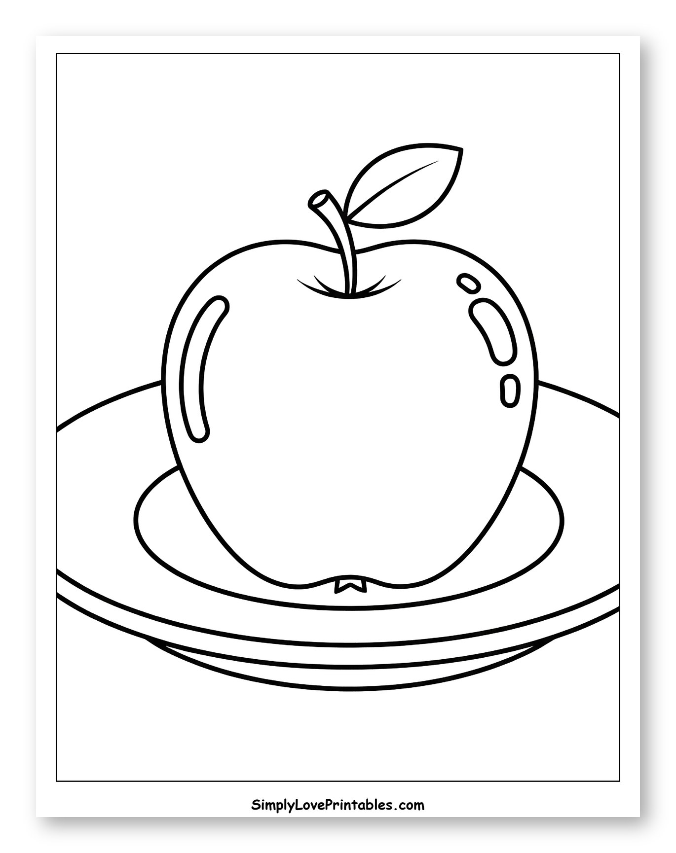 Single Apple with Stem and Leaf on Plate