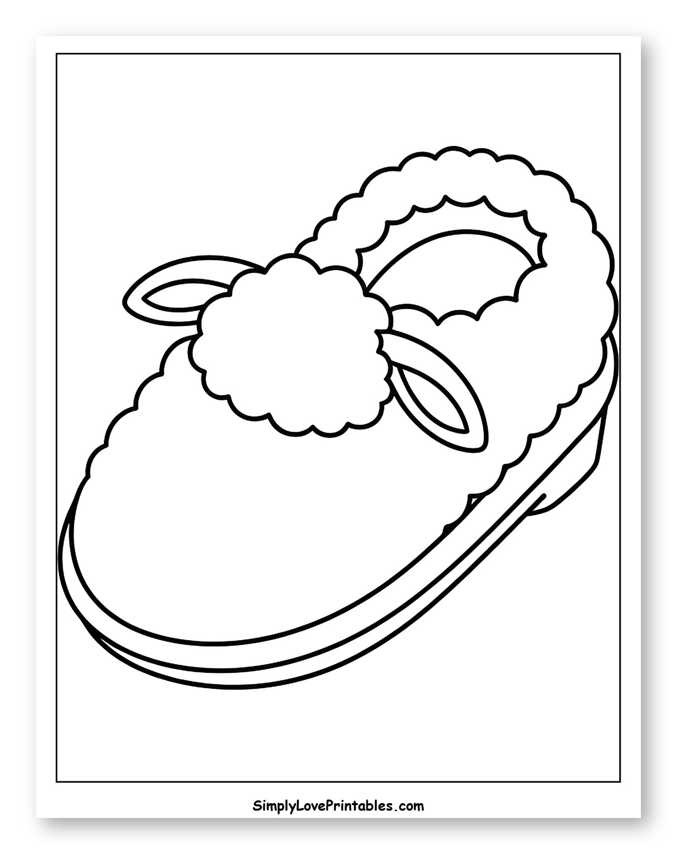 Single Fluffy Slipper with Bow Coloring Page for Toddlers