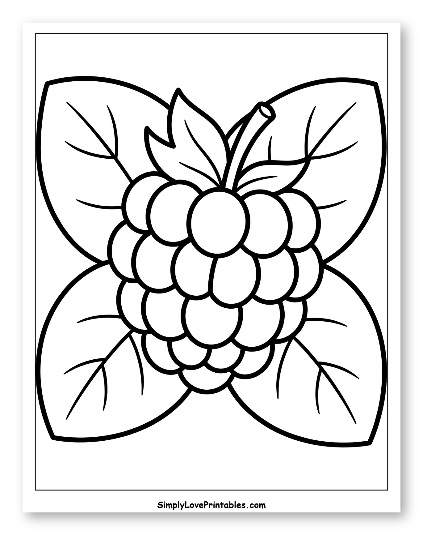 Single Raspberry with Four Leaves Coloring Sheet for Toddlers
