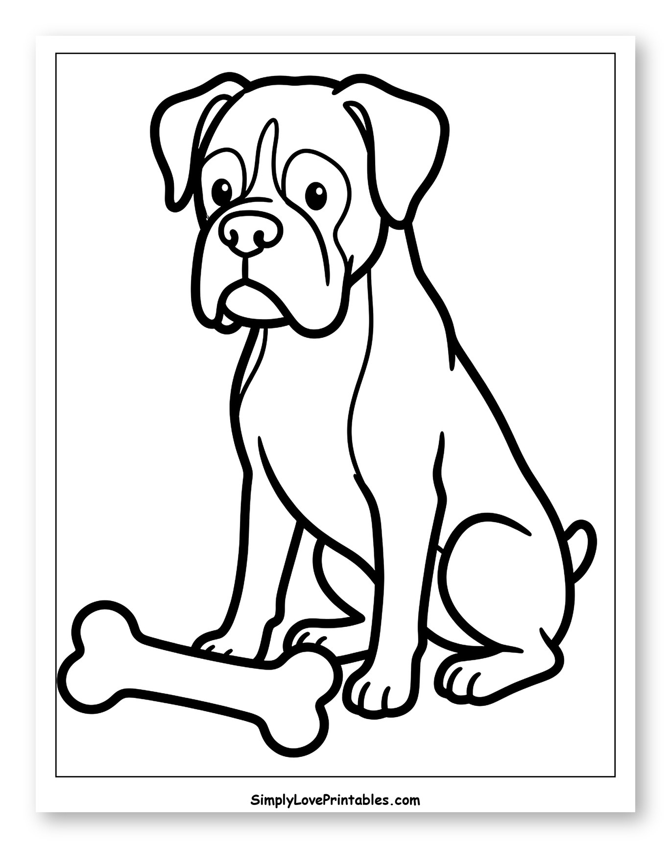 Sitting Boxer Dog with a Bone to Color for Toddlers