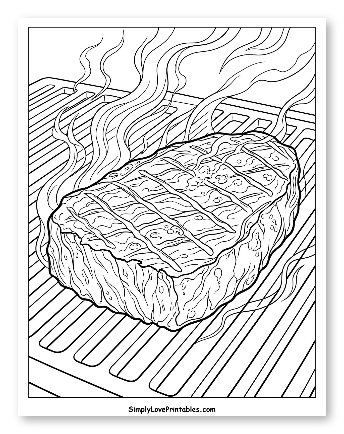 Sizzling Steak on the Grill with Smoke Coloring Page
