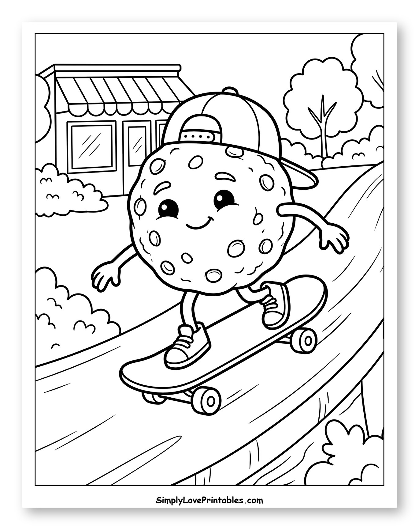 Skateboarding Cookie Wearing a Baseball Cap Coloring Page for Kids