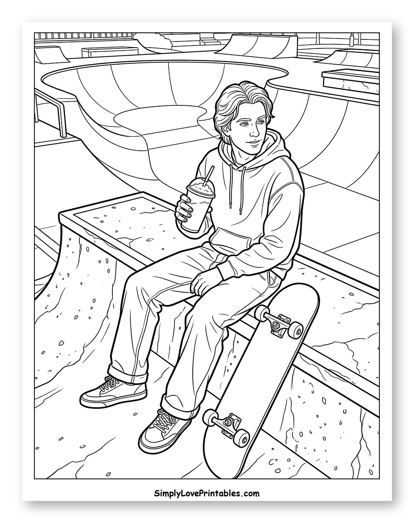 Skater Boy Relaxing with a Slushie Coloring Sheet