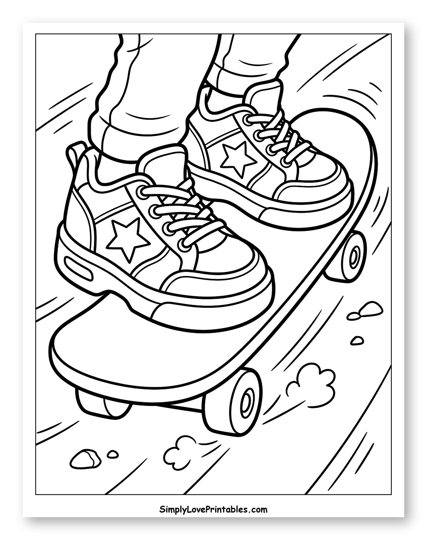 Skater Riding Skateboard with Star Shoes to Color for Kids