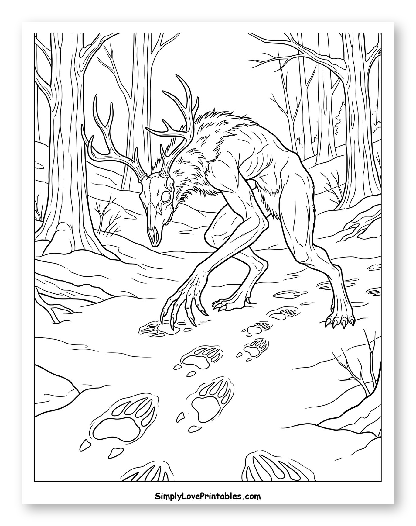 Skeletal Deer Monster Prowling through Woods