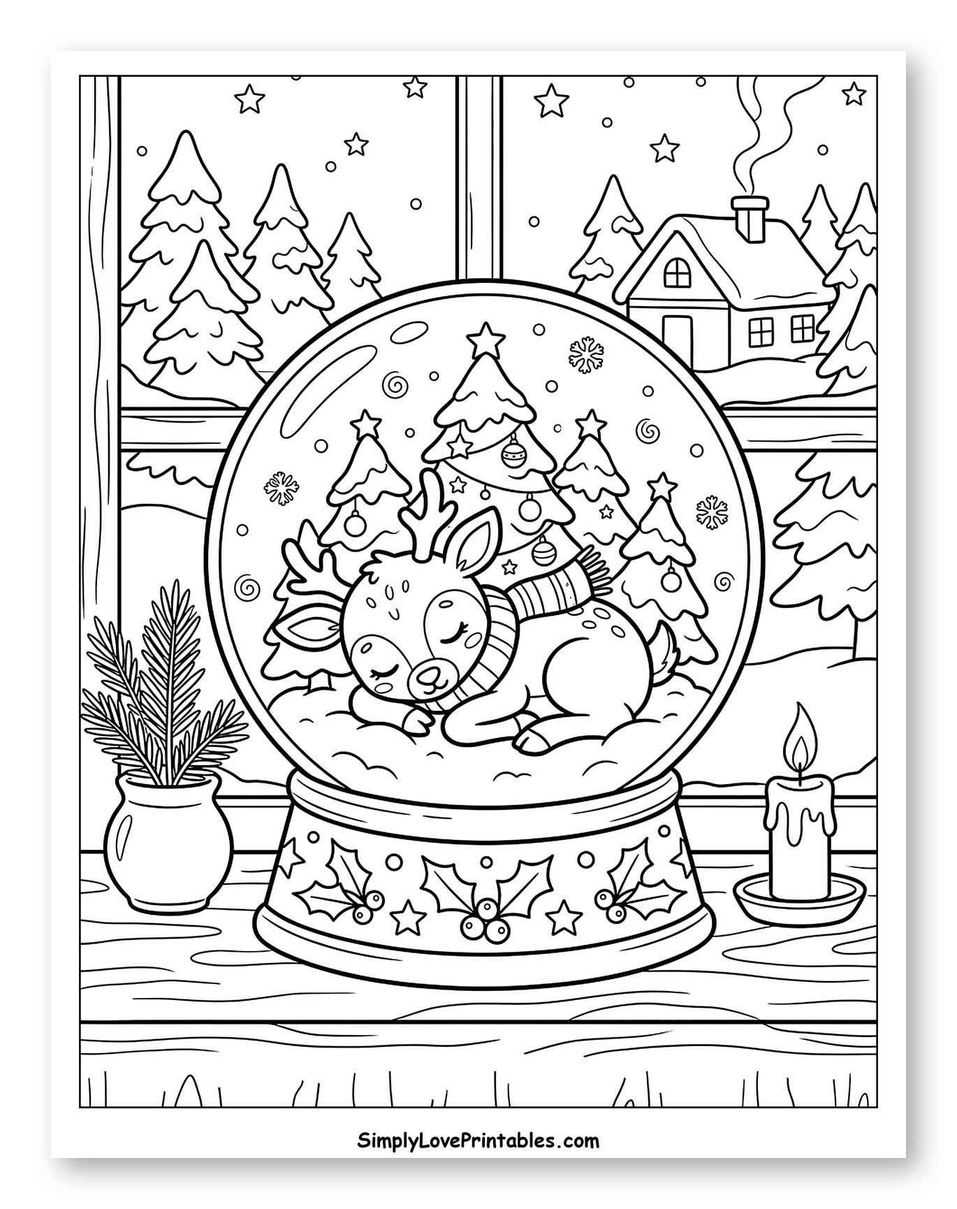 Sleeping Baby Deer in a Christmas Snow Globe