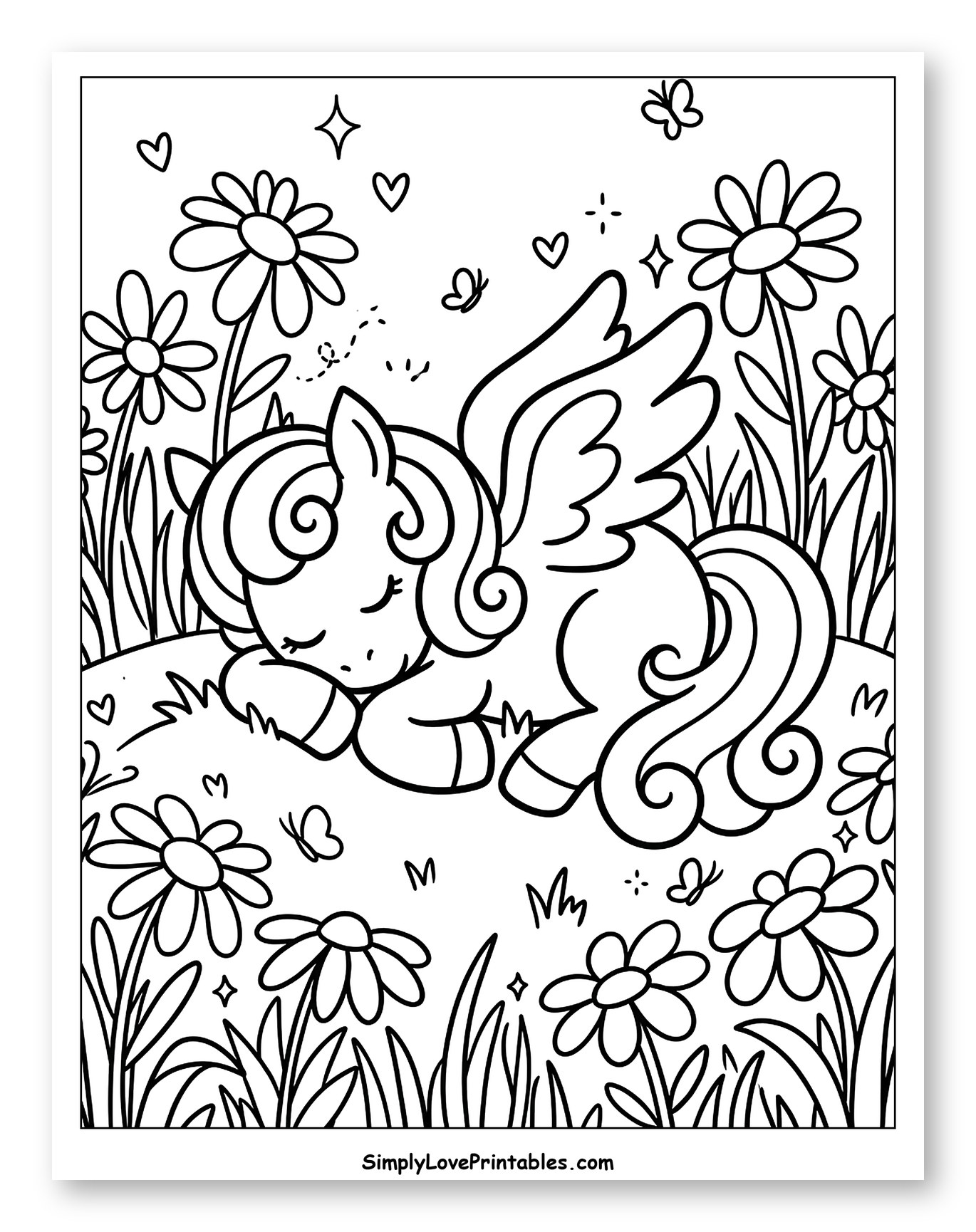 Sleeping Baby Pegasus in a Field of Flowers