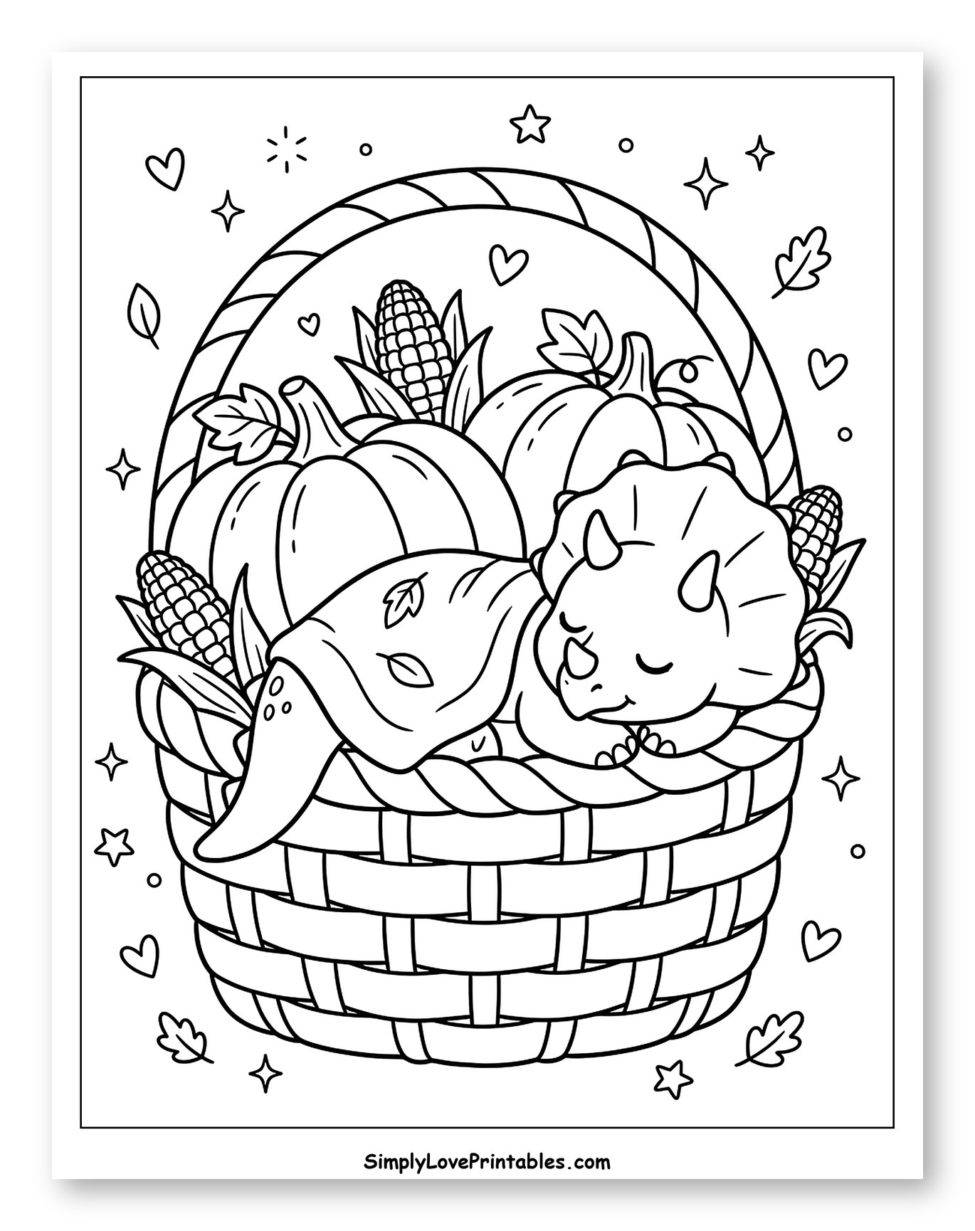 Sleeping Baby Triceratops in a Pumpkin Basket