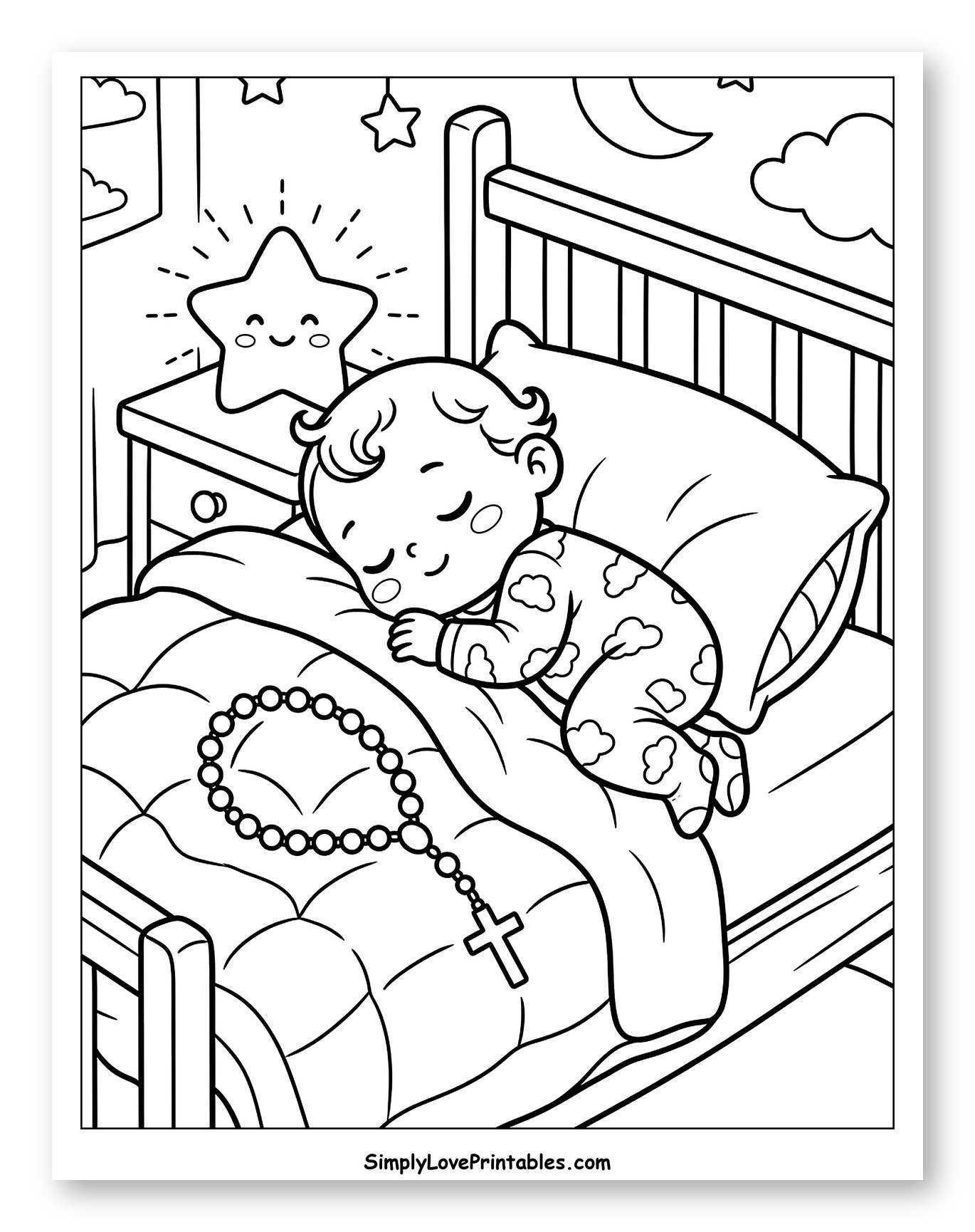 Sleeping Baby with Rosary and Star Nightlight