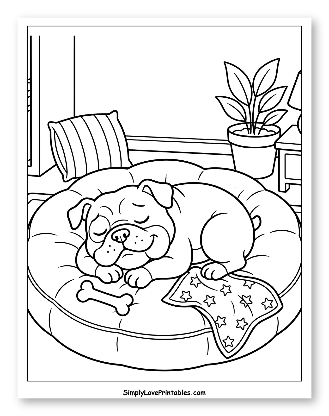 Sleeping Bulldog in Cozy Dog Bed