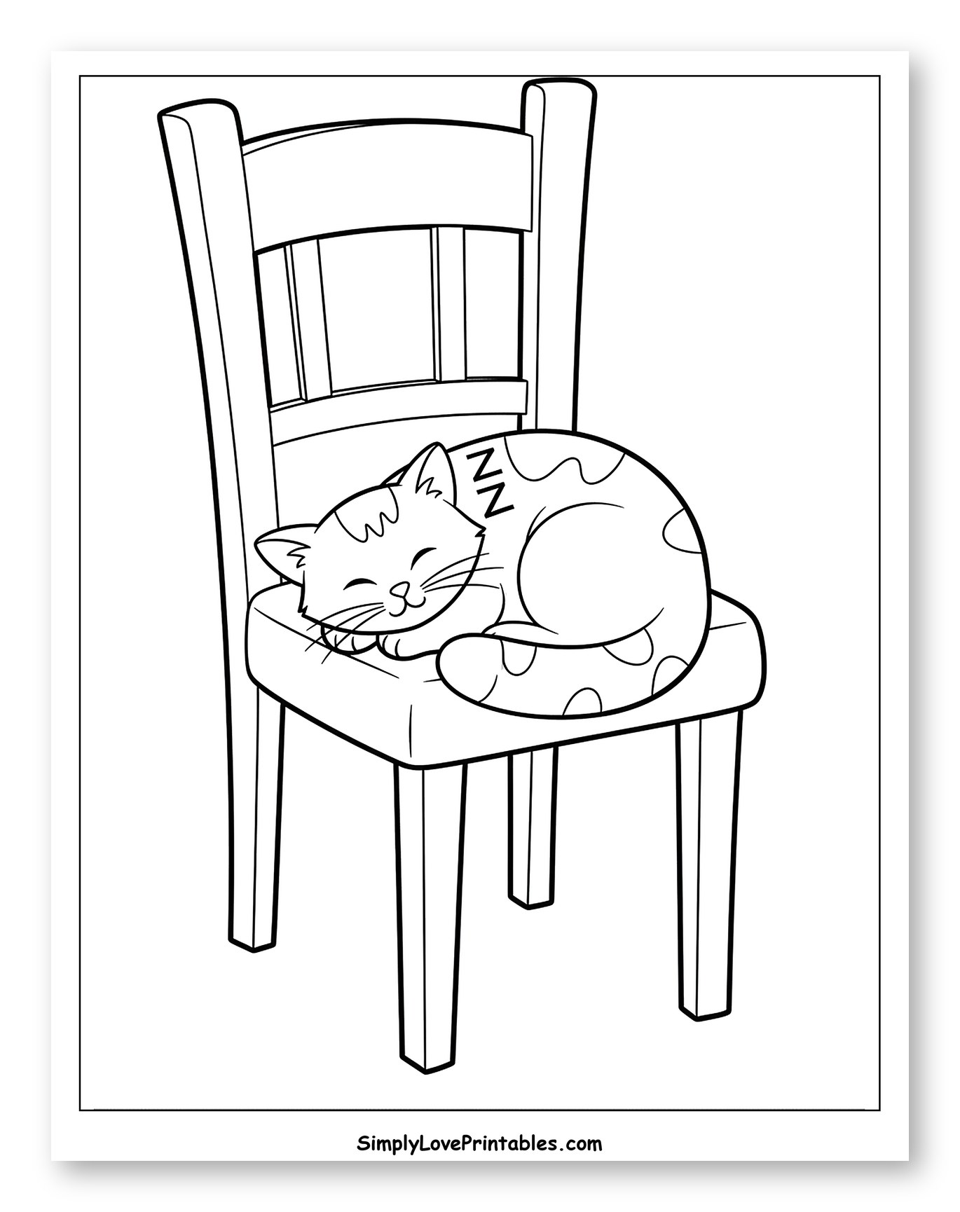 Sleeping Cat on a Wooden Chair