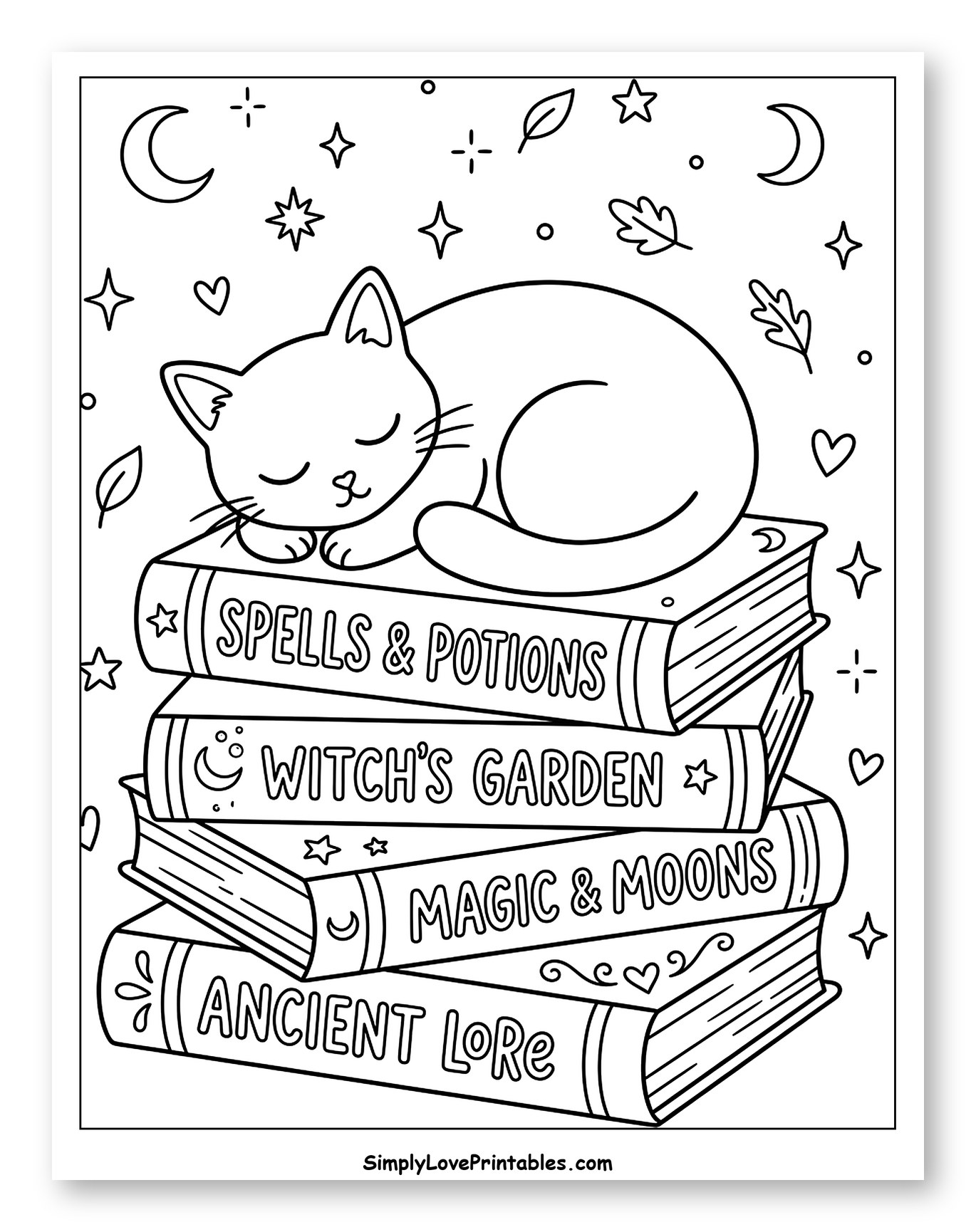 Sleeping Cat on Stack of Magic Books