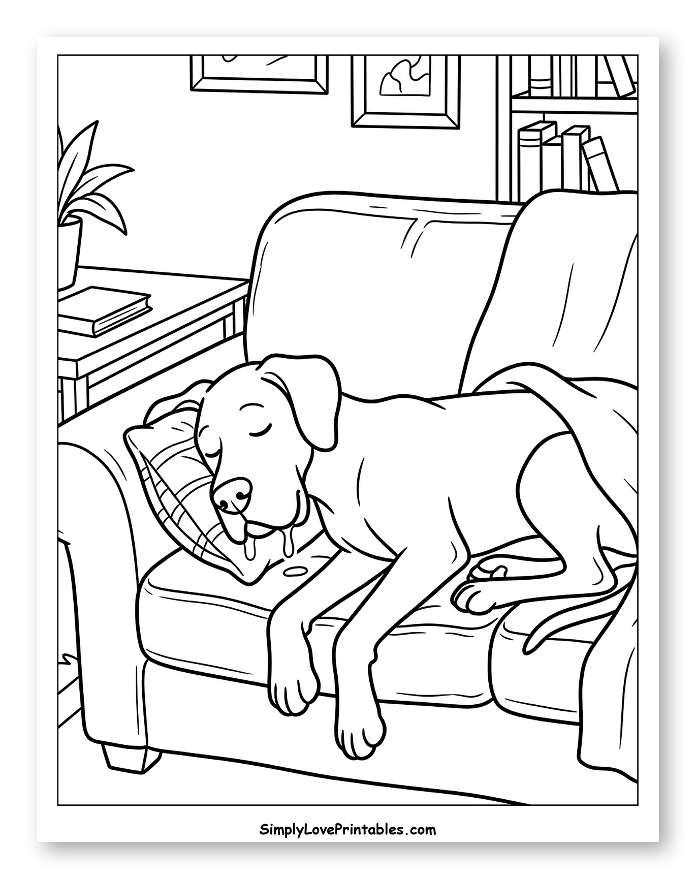 Sleeping Great Dane Drooling on a Sofa Coloring Page for Kids