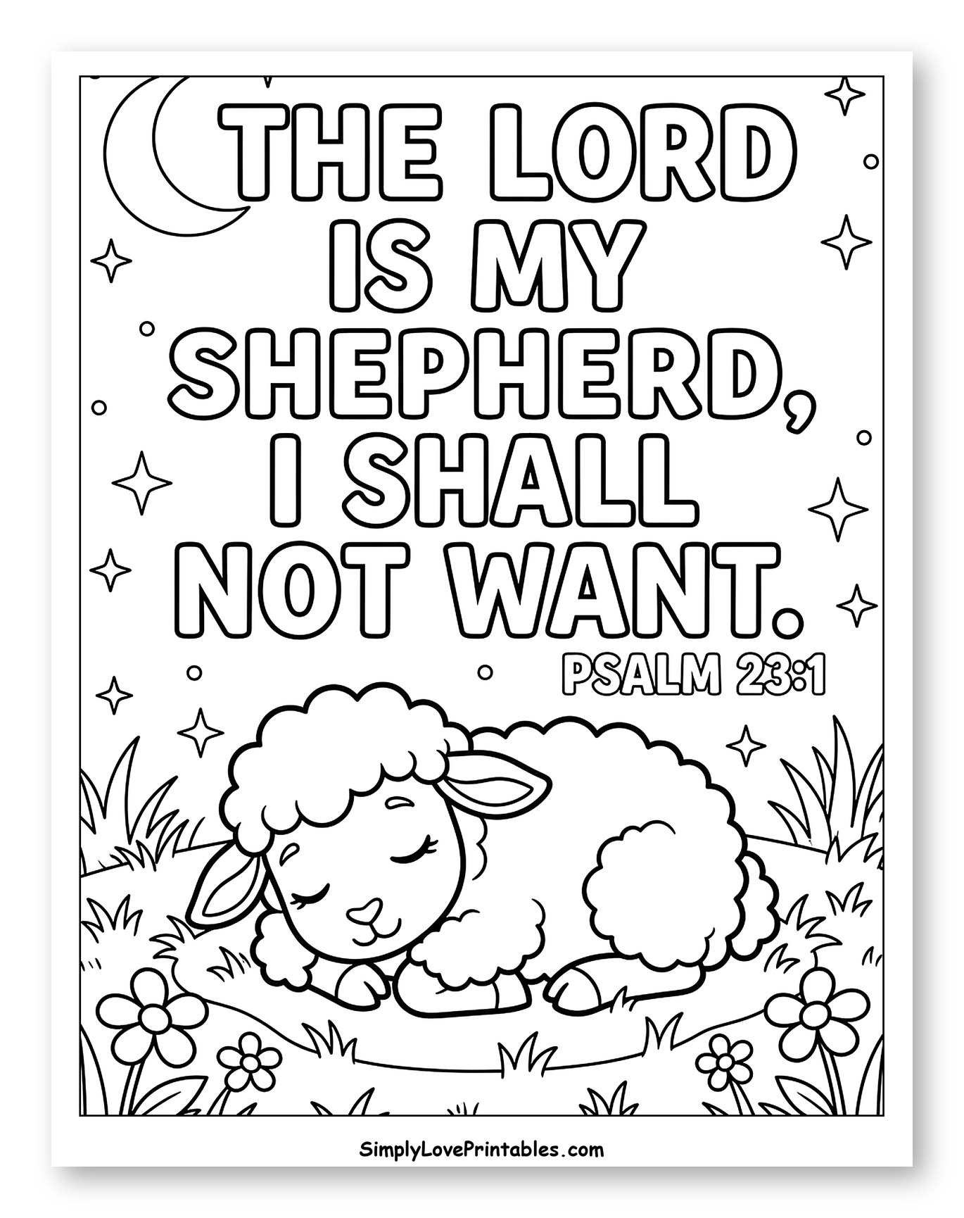 Sleeping Lamb with Psalm 23:1 Bible Verse