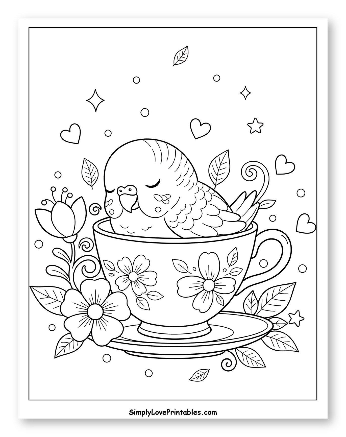 Sleeping Parakeet in a Flowery Teacup