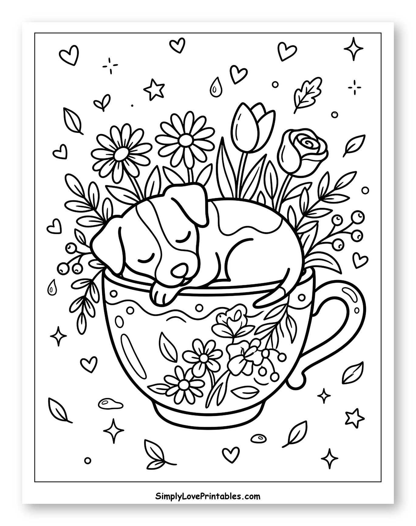 Sleeping Puppy in a Floral Teacup