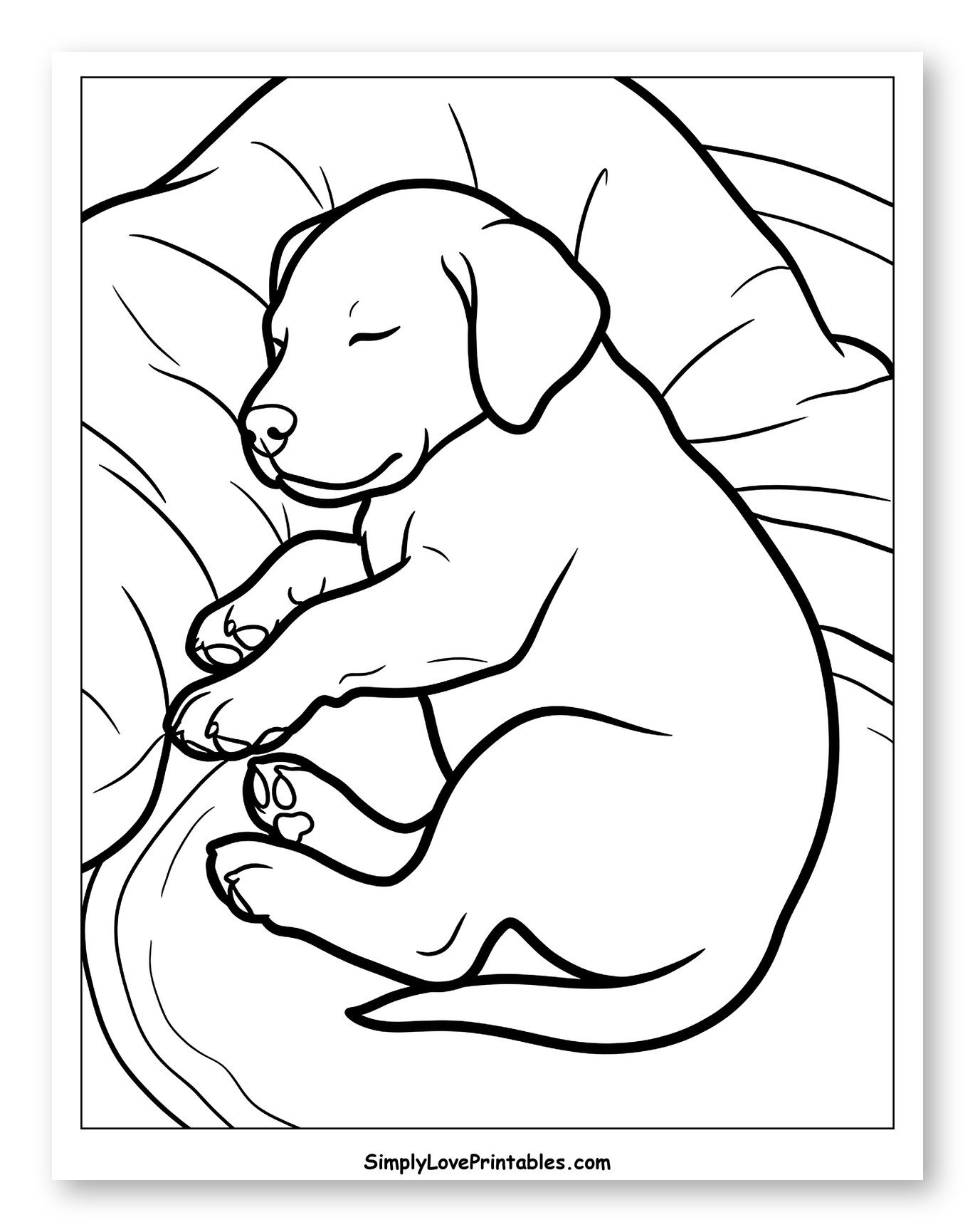 Sleeping Puppy on a Pillow Coloring Sheet for Toddlers