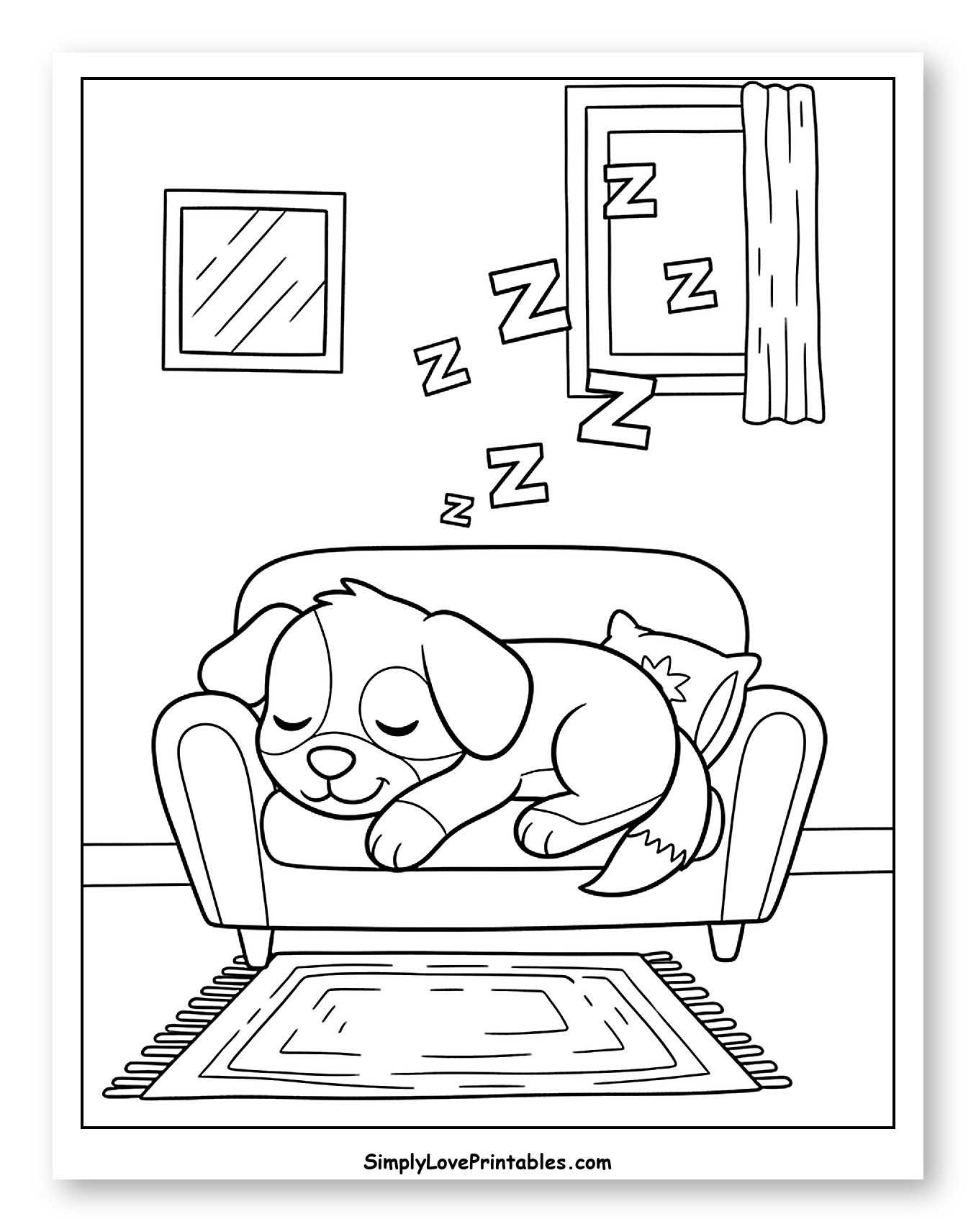 Sleeping Puppy on Sofa with Zzzs